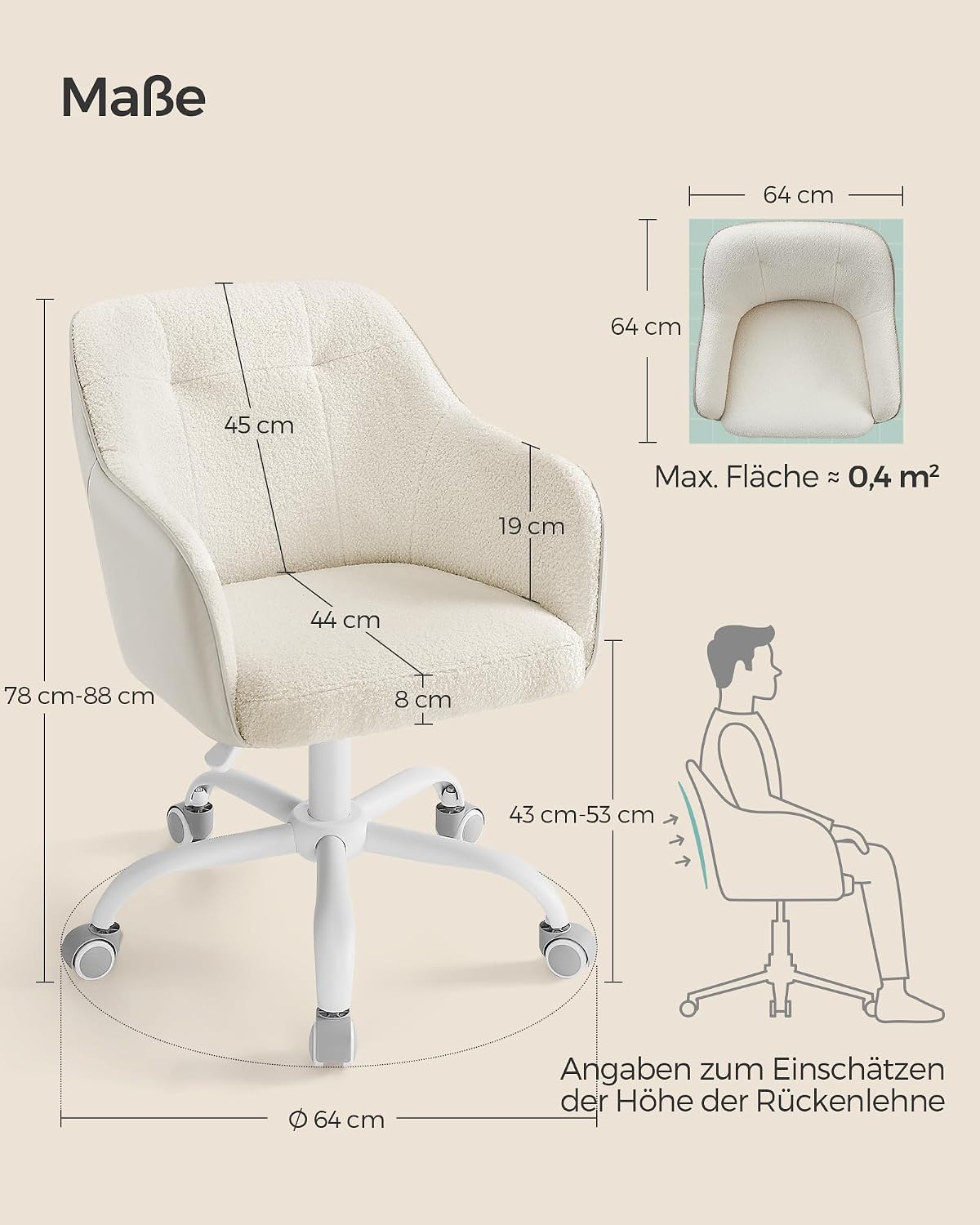 Thumbnail 2 de SONGMICS Homeoffice Drehstuhl Cappuccinobeige OBG019W01