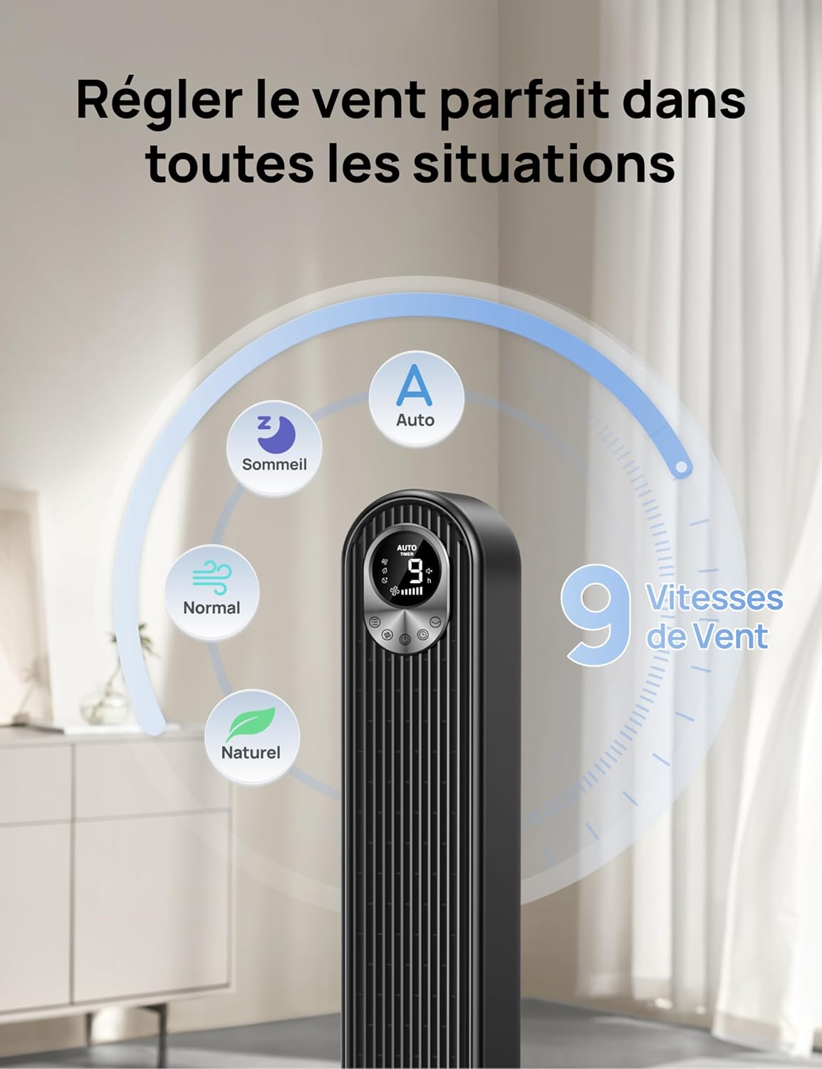 Detalle 2 de DREO Ventilateur colonne 106 cm silencieux, 9 vitesses đŹ