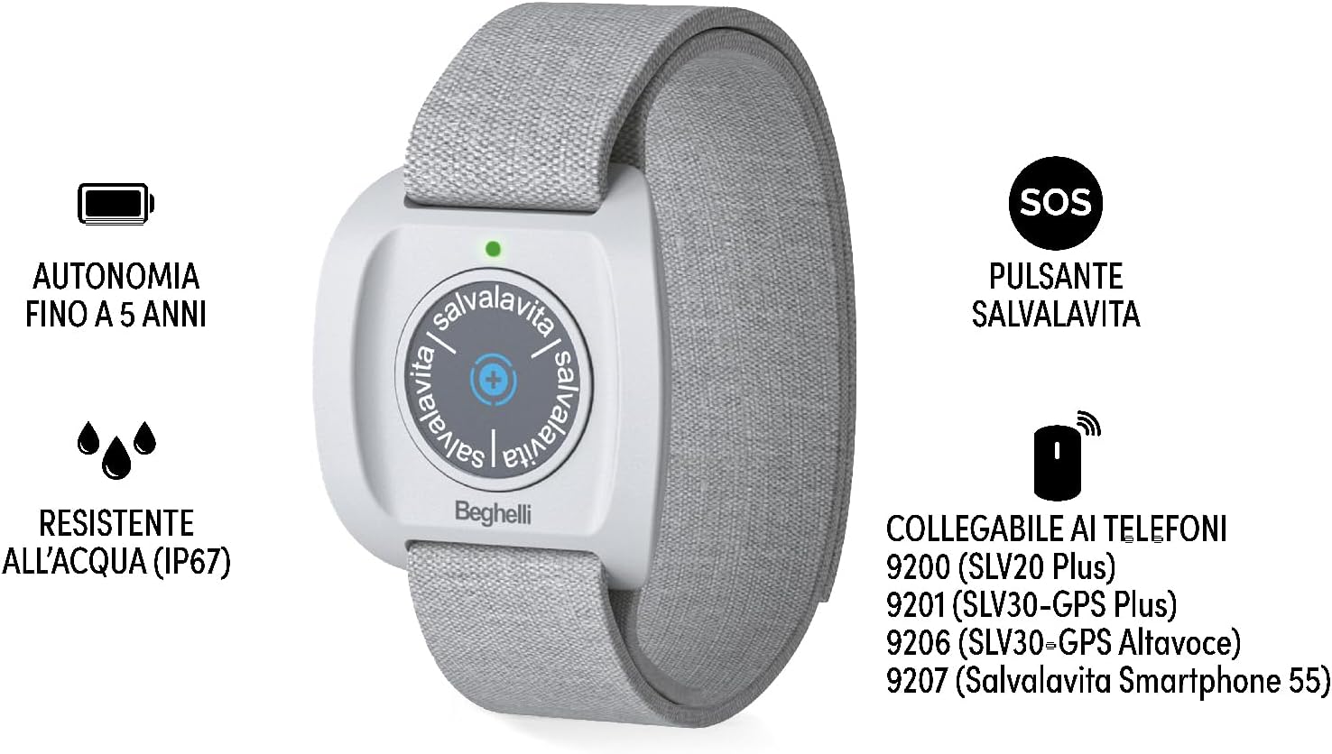 Thumbnail 3 de Beghelli Salvalavita Band Plus – Bracciale SOS resistente all’acqua per emergenze, da abbinare al cellulare Beghelli