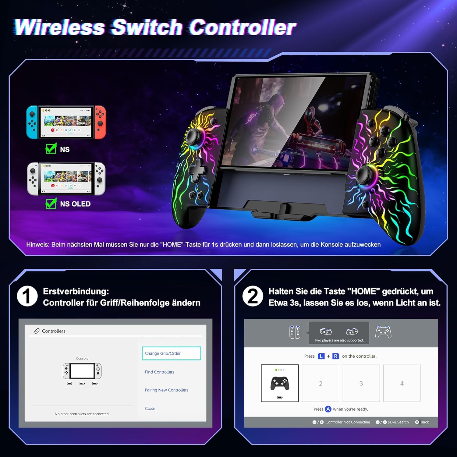 Thumbnail 6 de Elegamefy Wireless Switch 2 Controller mit Hall-Effekt Joysticks (keine Totzone), Turbo, Turbo & RGB für Nintendo Switch 2