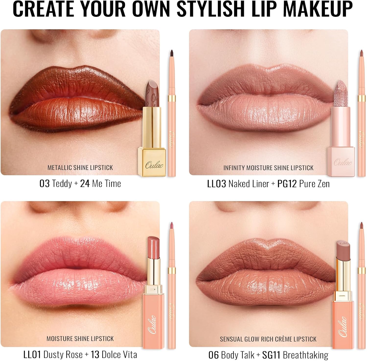 Detalle de OULAC Matita Labbra Corallo Opaco: Lipliner Impermeabile e altamente pigmentato (Sunlit Peach, L04)