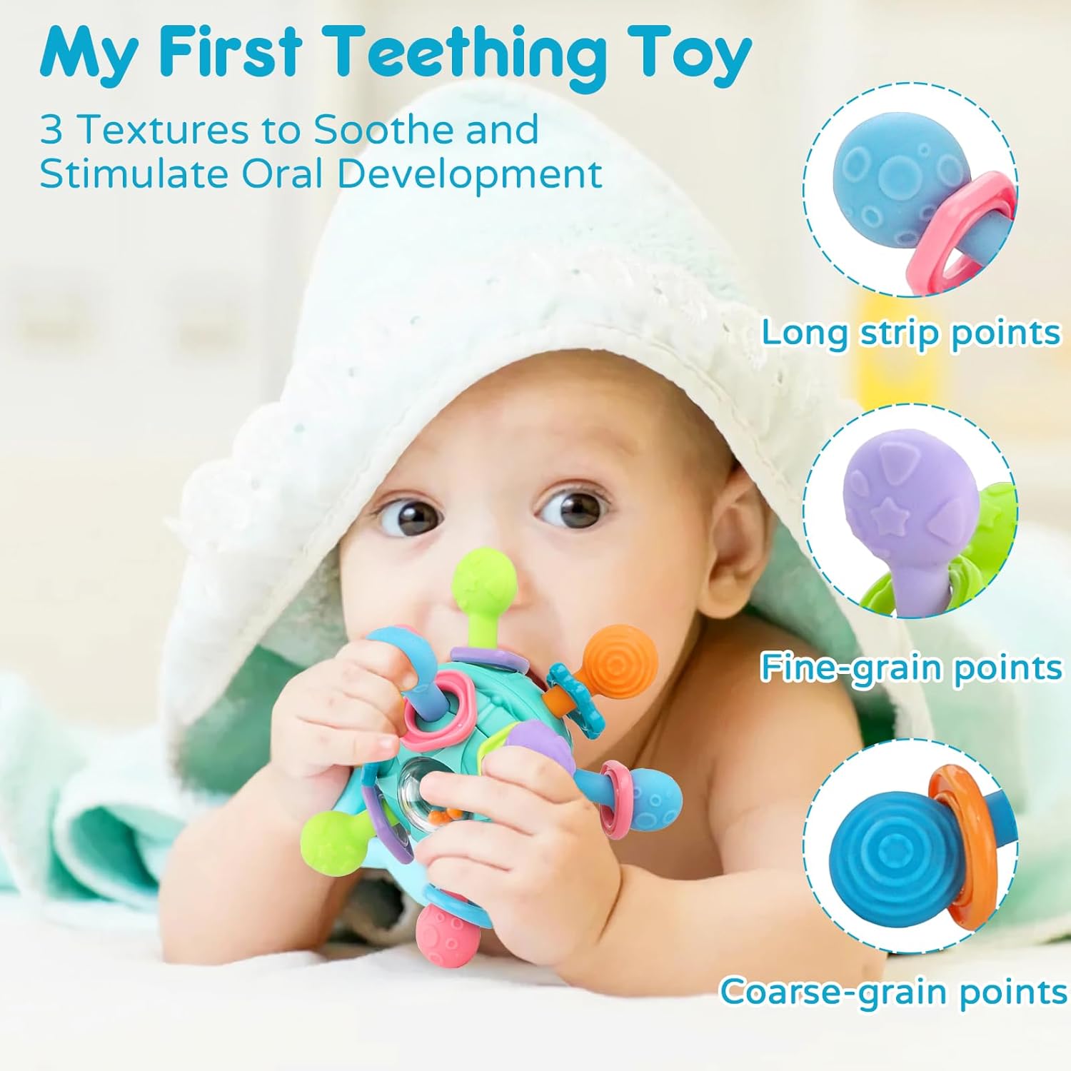 Thumbnail 2 de Baby Toys 0-6 Months Sensory Montessori Toys: Rattle, Teether and Grab Spin in Blue