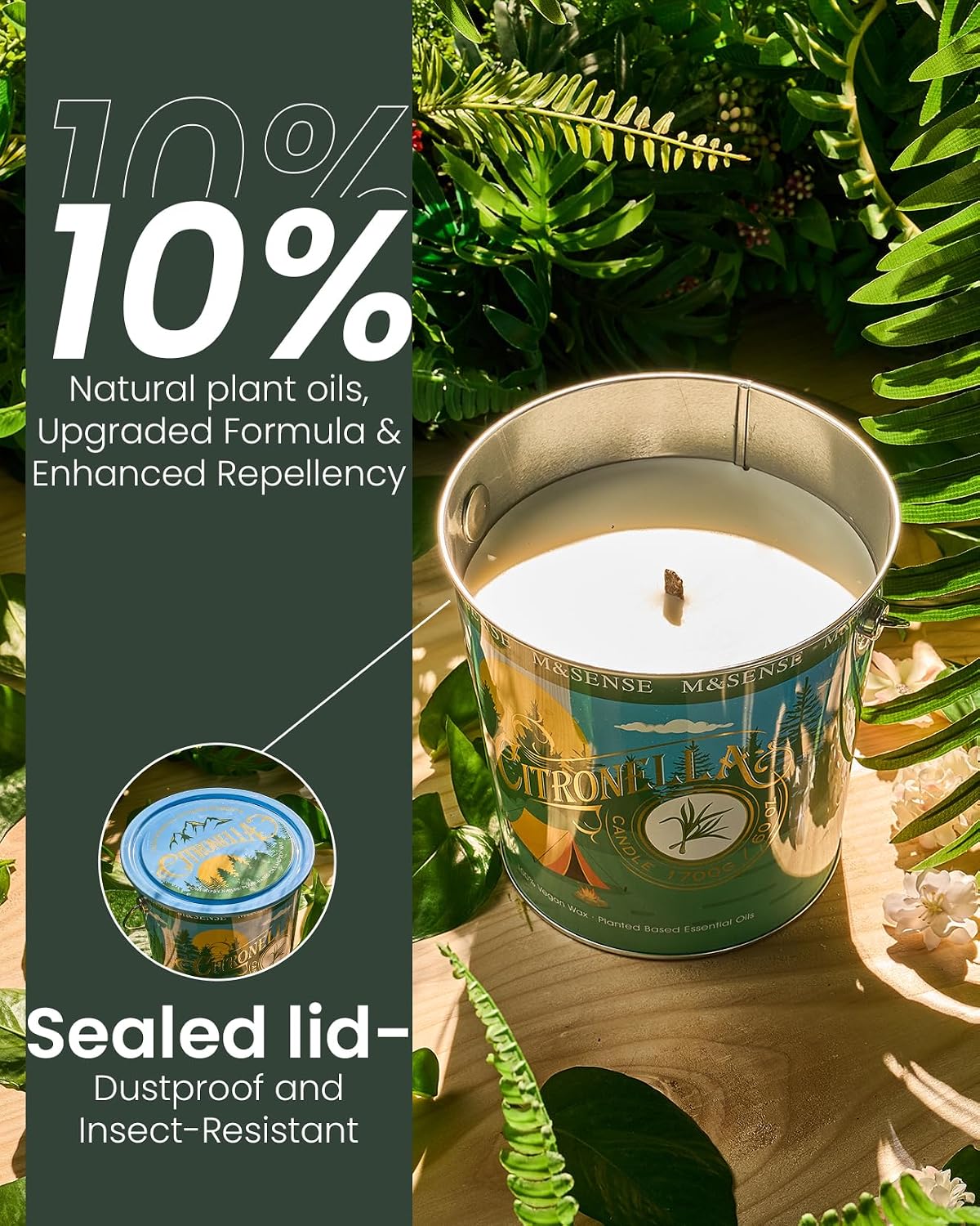 Detalle de M&SENSE Citronella Candles Outdoor: 250 Hours of Clean, Natural Citronella Comfort