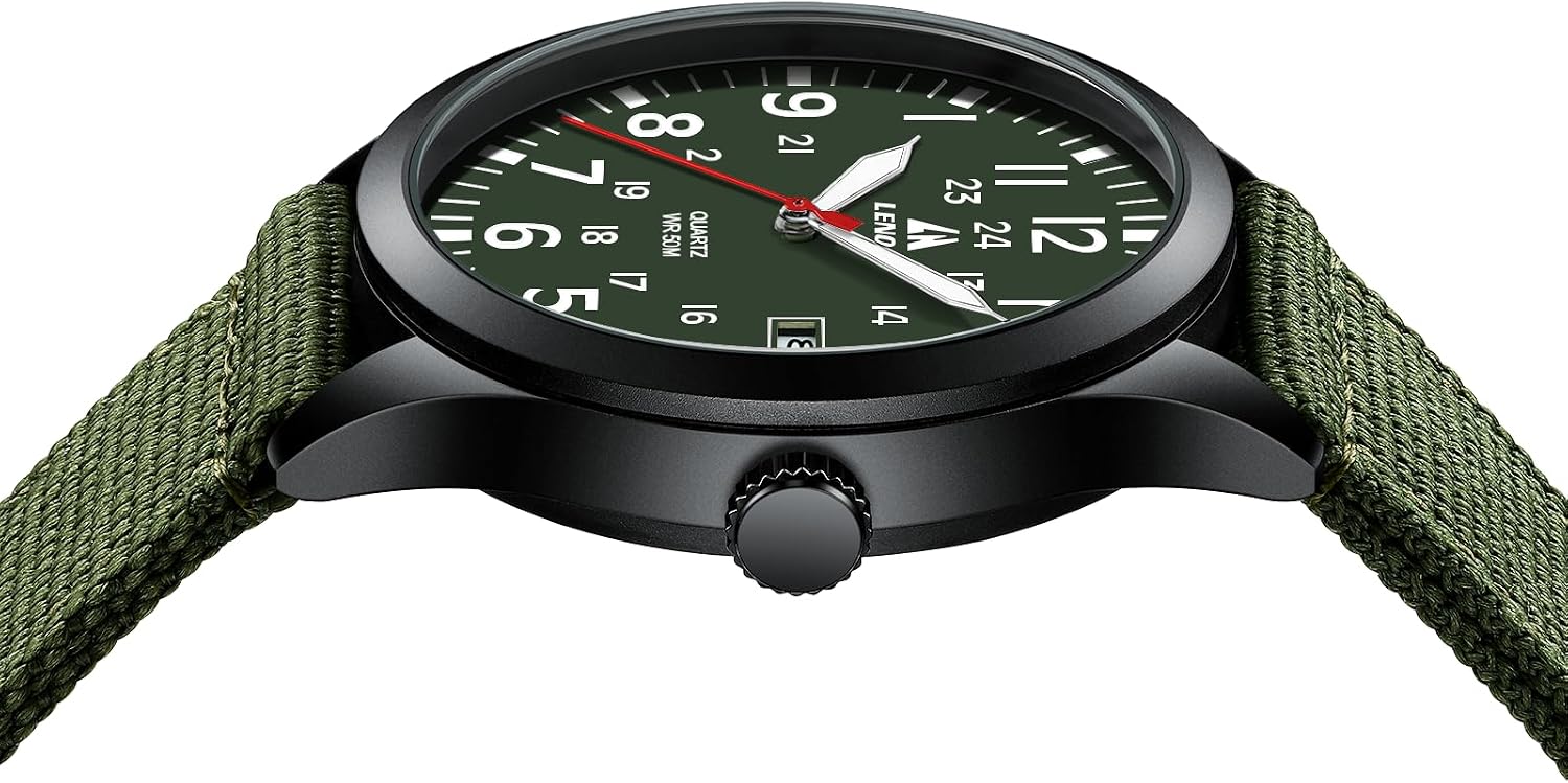 Thumbnail 4 de LN LENQIN Men’s Military Analog Quartz Watch with Date & Nylon Strap (Waterproof to 3 ATM)