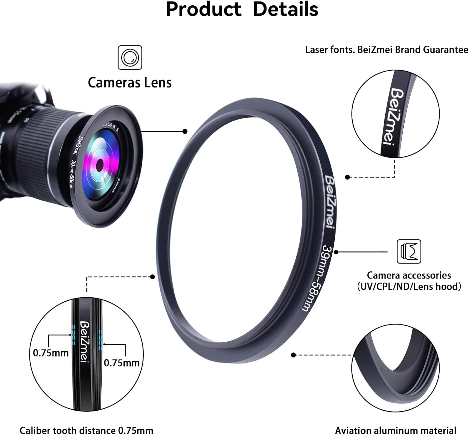 Thumbnail 1 de 39mm Lens to 58mm Filters Ring for All Brands – Step-Up Mount