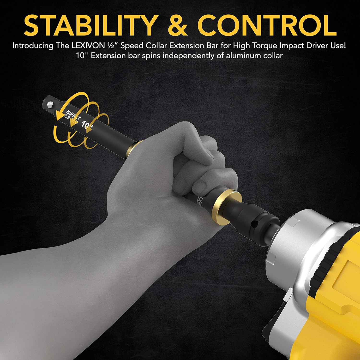 Detalle de LEXIVON 1/2" Impact Extension Bar 10" (LX-116) with Spinning Handle Grip & 3-Position Collar