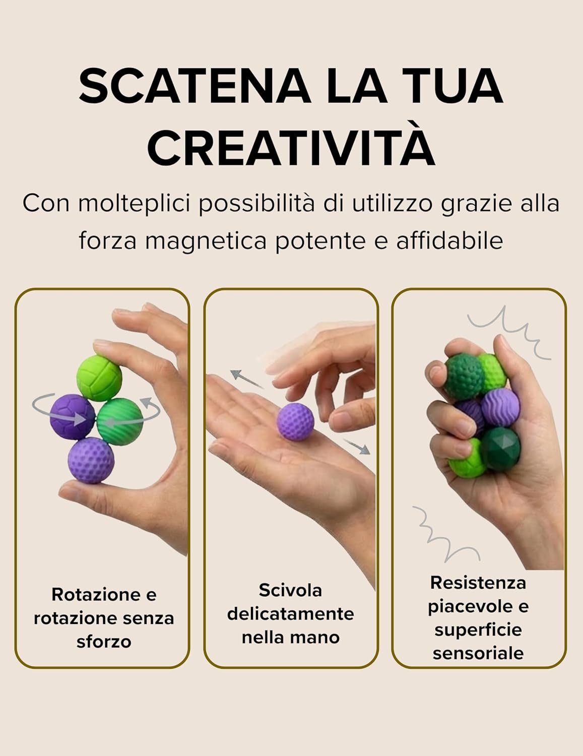 Detalle 2 de Magnetic Fidget Toys - Giocattolo antistress con sfere magnetiche (Verde-Viola) | Focus Dots