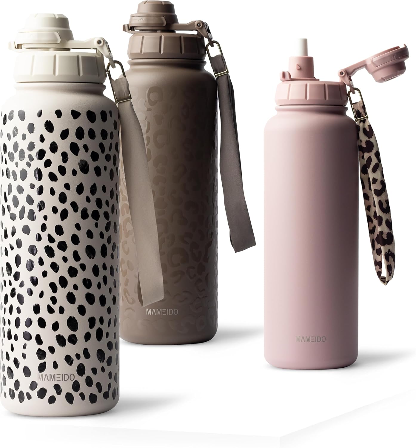 Detalle de MAMEIDO Thermosflasche mit Strohhalm 1,2 l (auslaufsicher, Edelstahl, BPA-frei) – Sport-Wasserflasche
