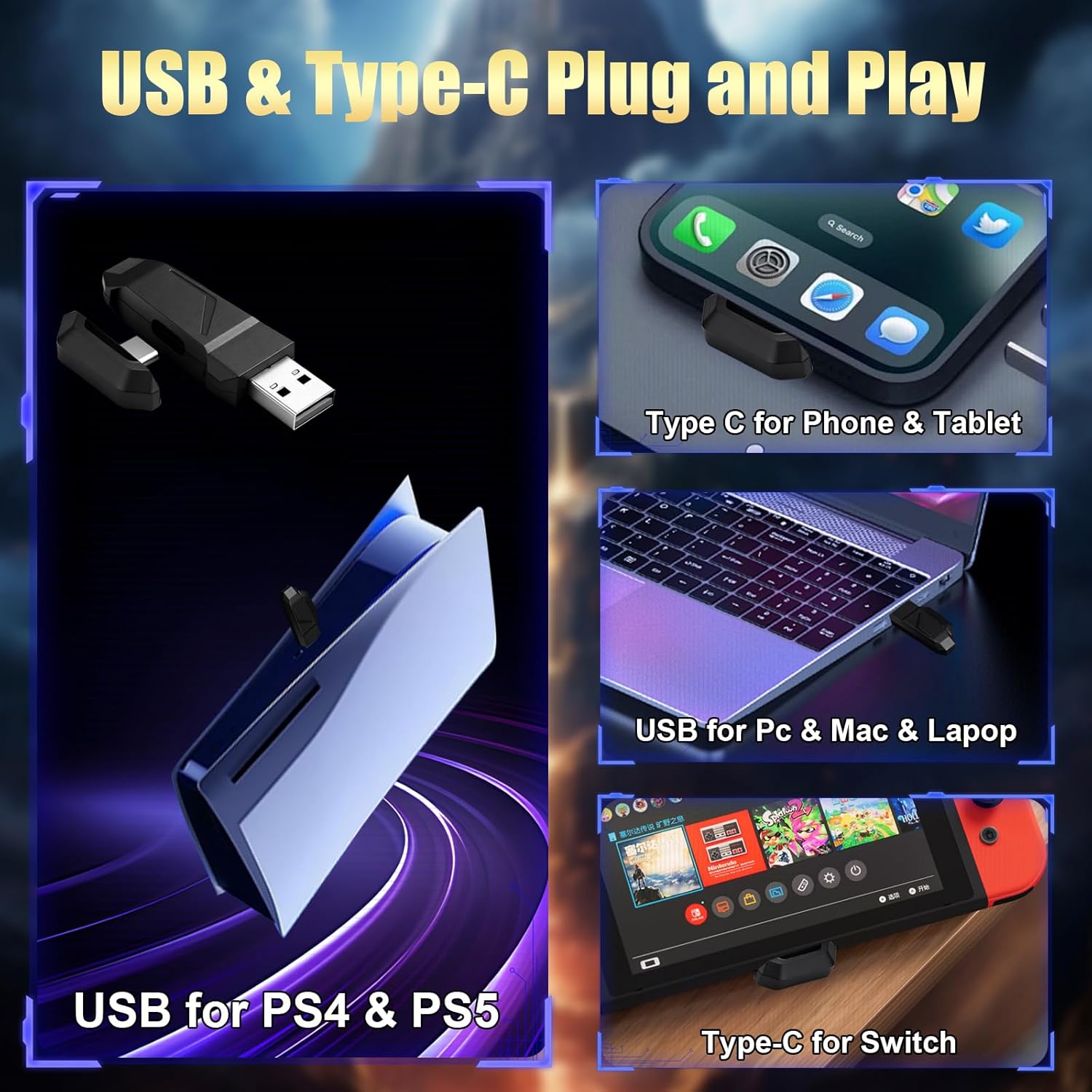 Thumbnail 5 de 2.4GHz Wireless Gaming Headsets (PS5/PS4/PC/Switch/Xbox) with 7.1 Surround, ENC Mic & 40mm Drivers