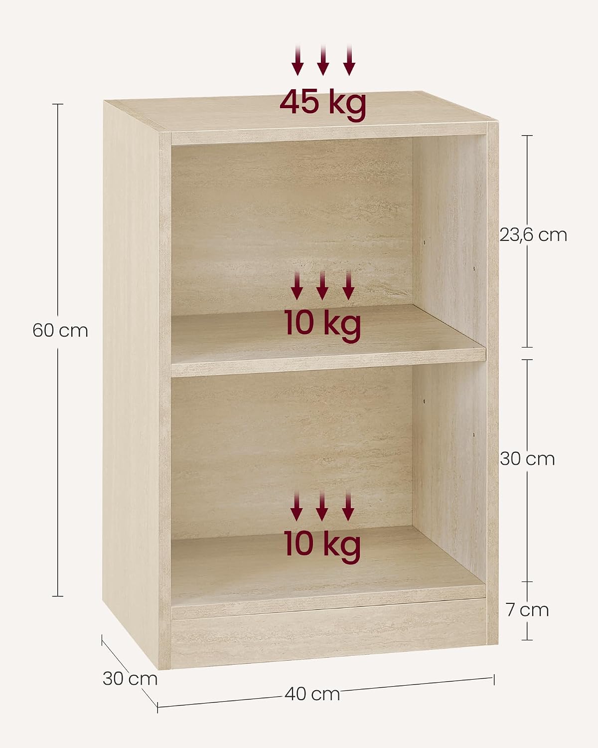 Detalle de VASAGLE CUSTOS Collezione set da 2 comodini con scomparti aperti e ripiano regolabile LET866LA01 beige travertino