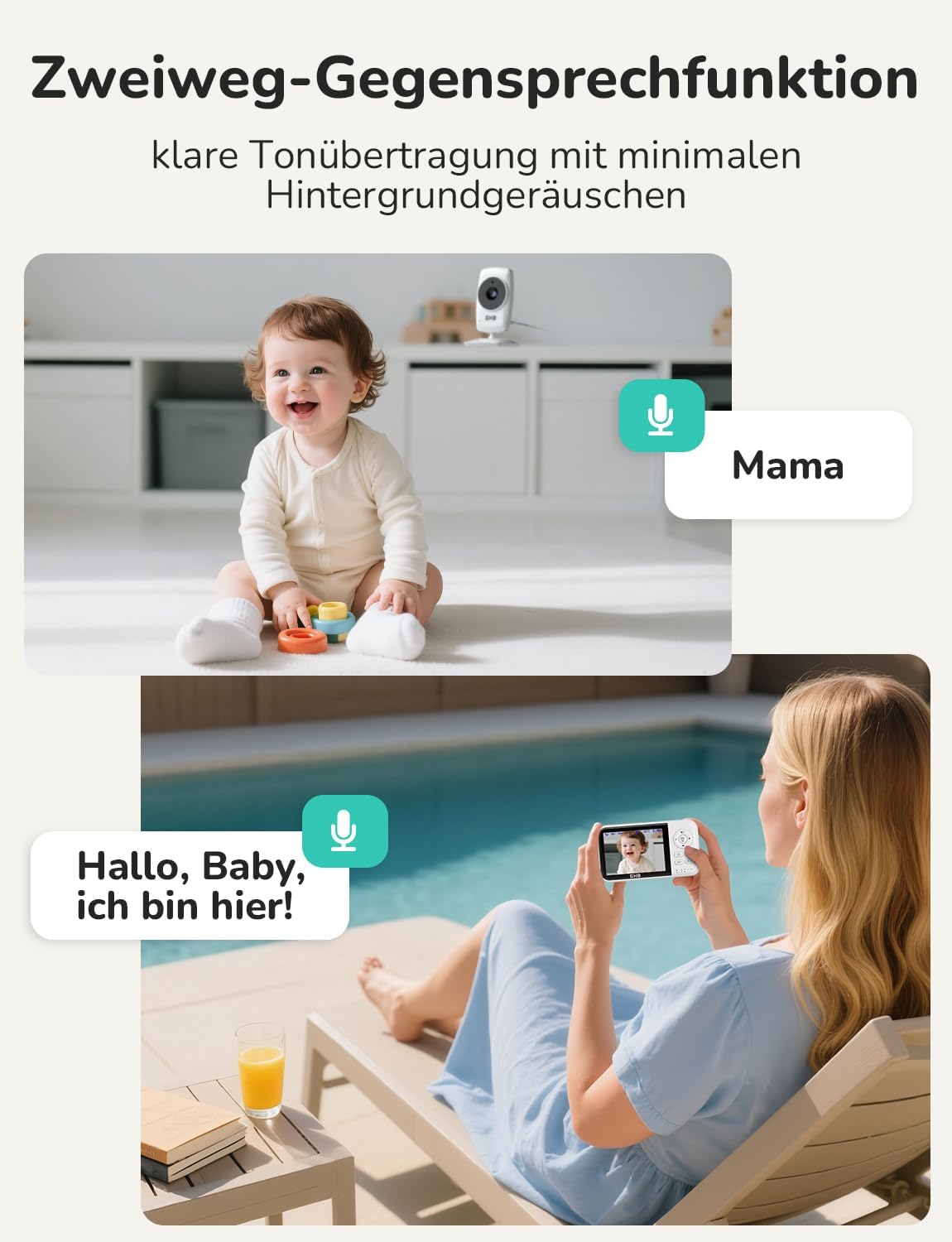 Thumbnail 5 de GHB Babyphone mit Kamera 3,2 Zoll Weiß – kabelloser Monitor ohne WLAN