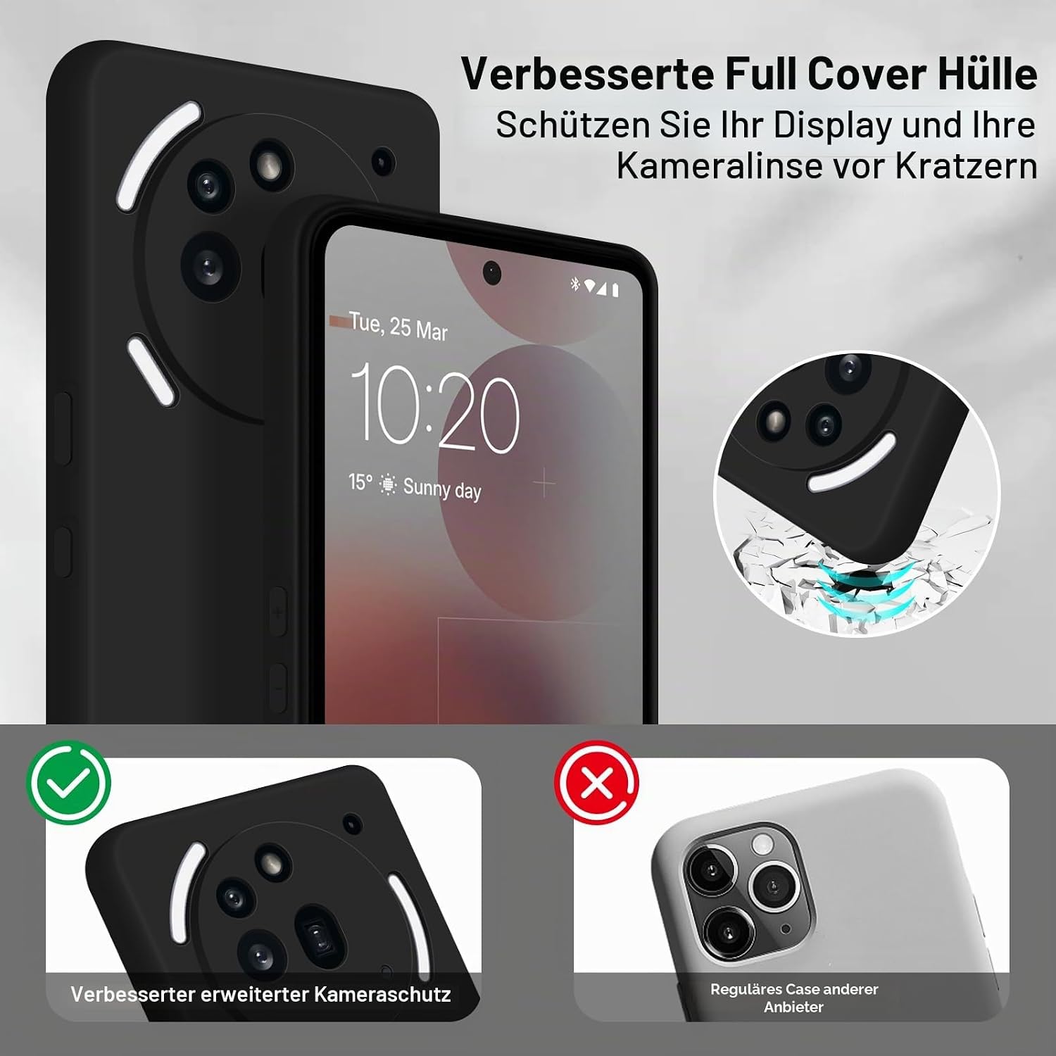 Detalle 2 de Btstring Hülle für Nothing Phone 3A Pro – Hochwertiges Silikon Case mit seidig-weichem Innenfutter (Schwarz)