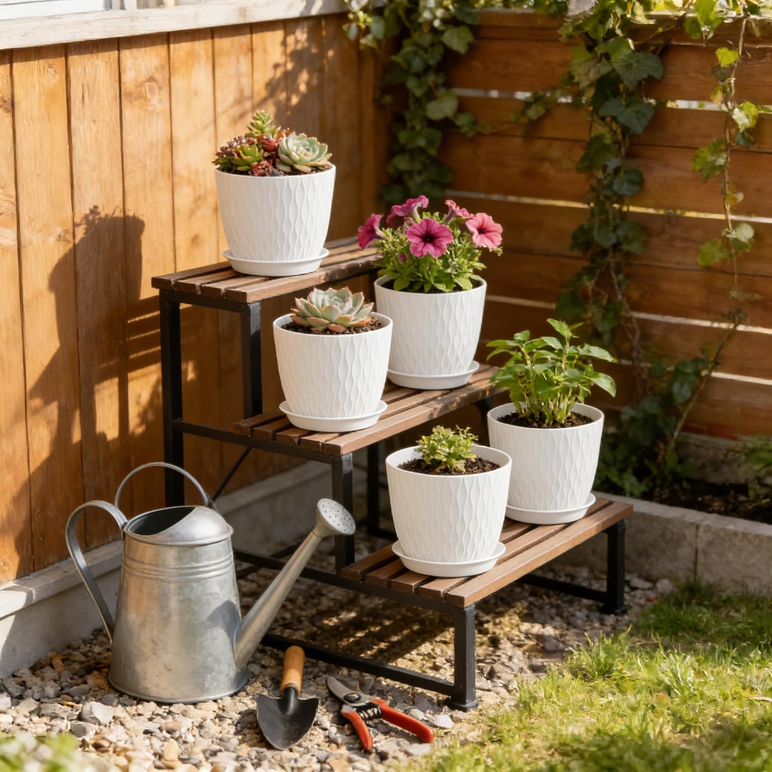 Thumbnail 4 de Homeuouz Plastic Plant Pots 5 Pack 15cm