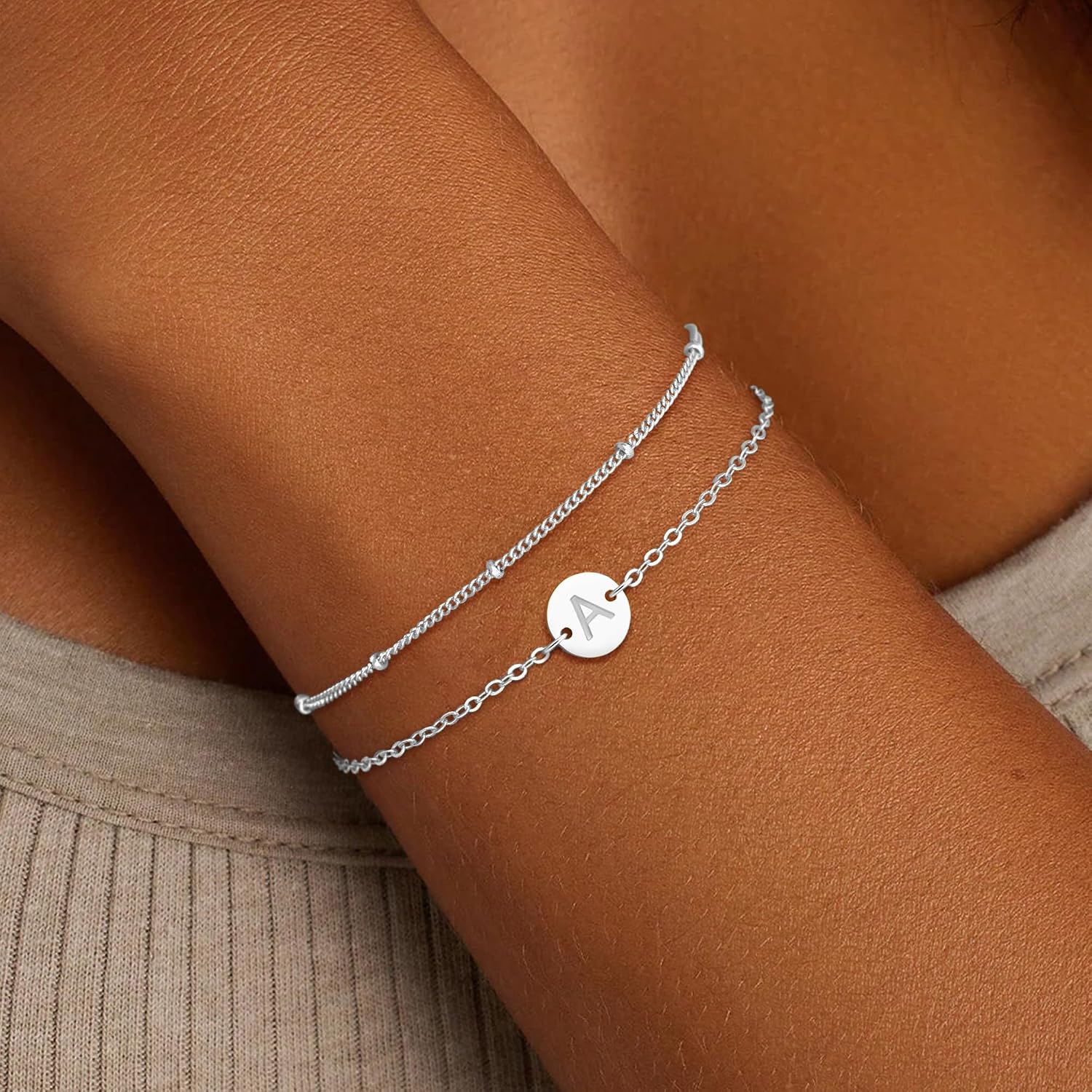 Detalle de SLOONG Buchstaben-Armband Damen in Gold/Silber, 18K vergoldet, verstellbar