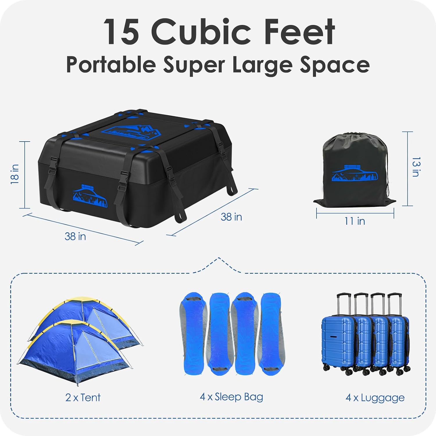 Detalle de BOYUJK Car Roof Bag - 15 Cubic/425 L, Waterproof, No Rack Needed