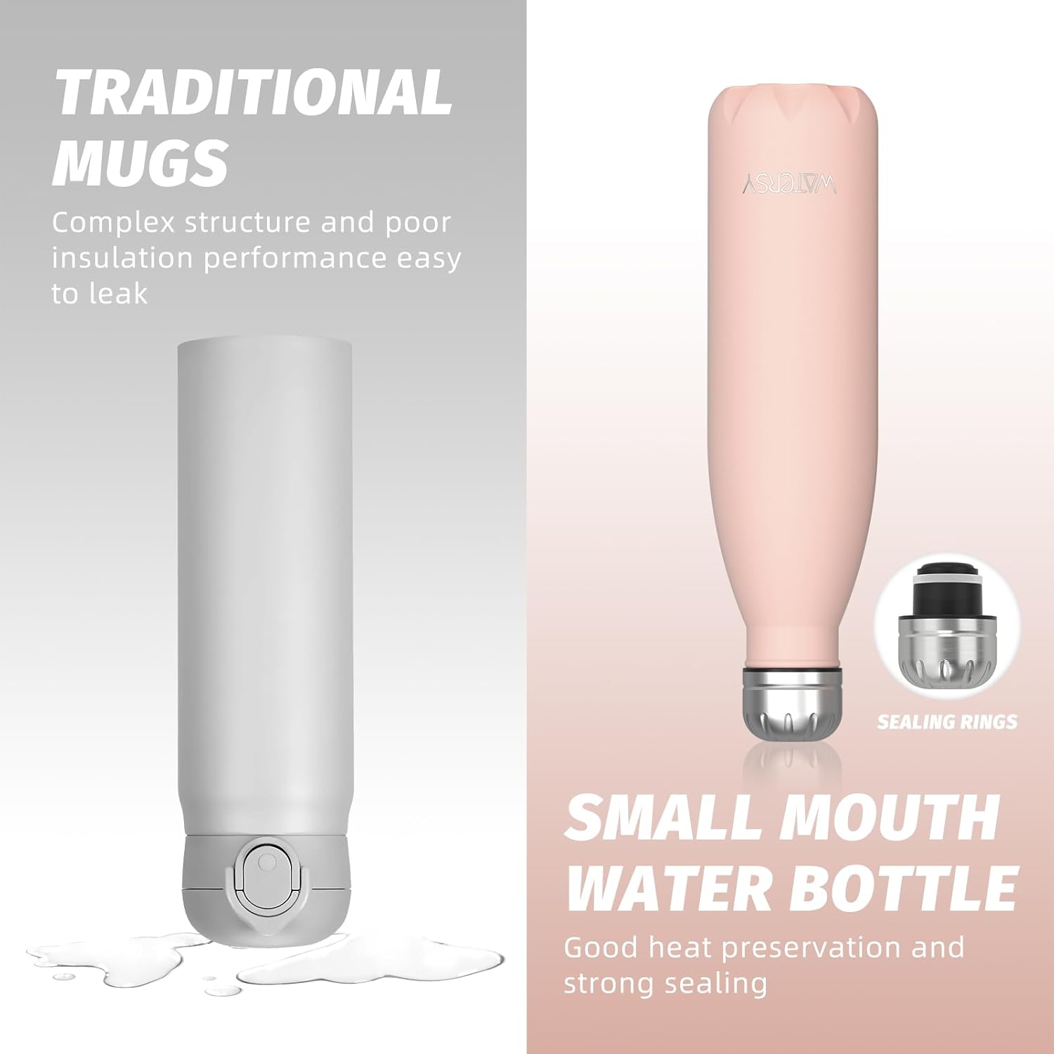Thumbnail 3 de WATERSY 500ml Double Walled Stainless Steel Insulated Water Bottle (Nectarine)