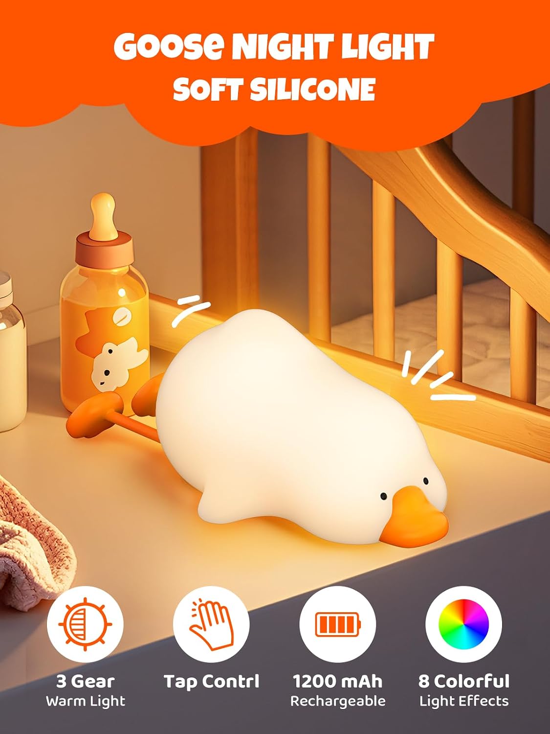 Thumbnail 1 de Smiling Shark Mignon LED veilleuse enfants en forme d’oie rechargeable tactile (RGB, 3 luminosités, timer 15 min)