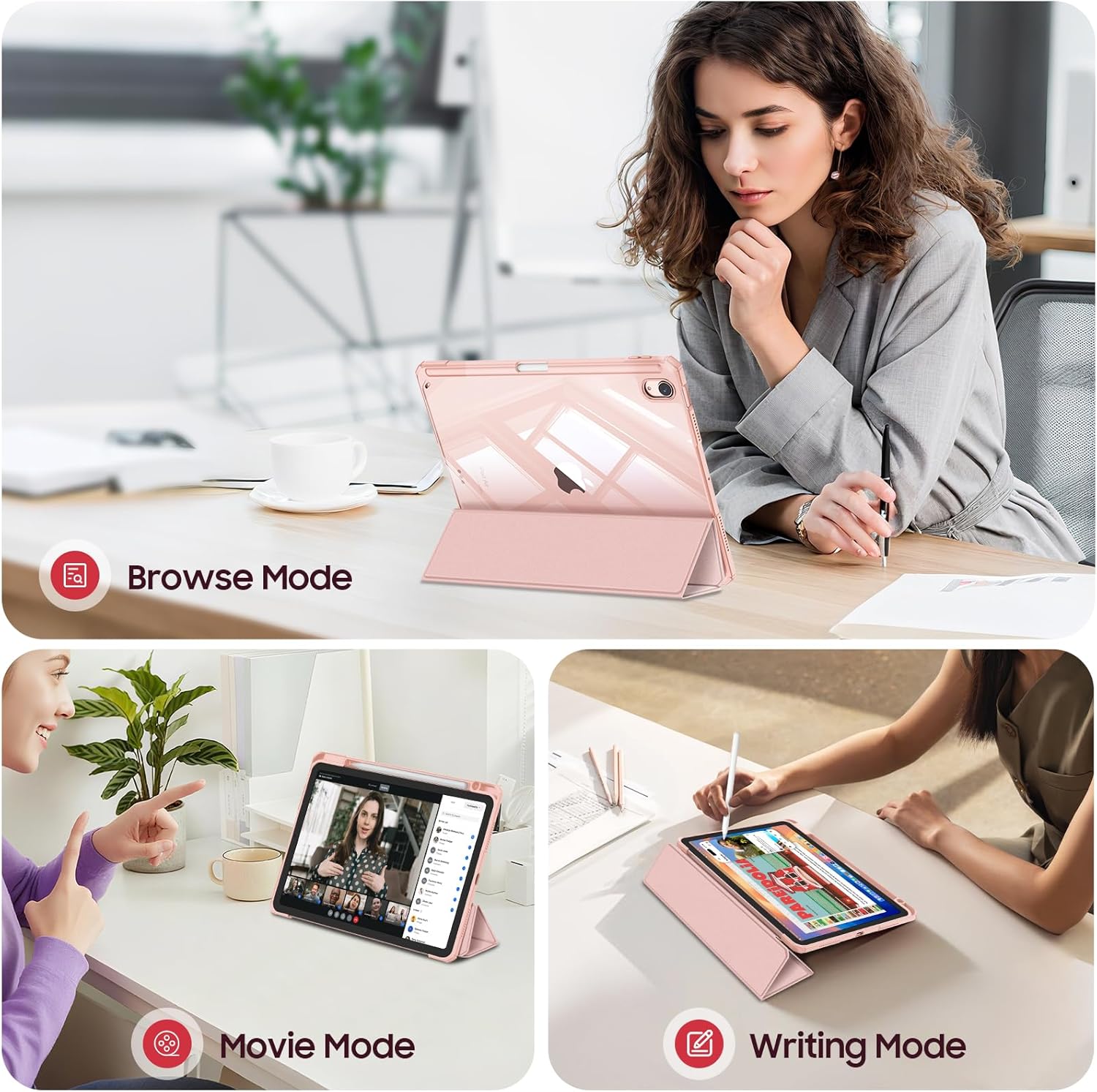 Thumbnail 2 de Fintie Hybrid Hülle für iPad Air 11 Zoll (M4/M3/M2) & iPad Air 10,9 Zoll (Ausstattung 2022/2020) mit Stifthalter in Roségold