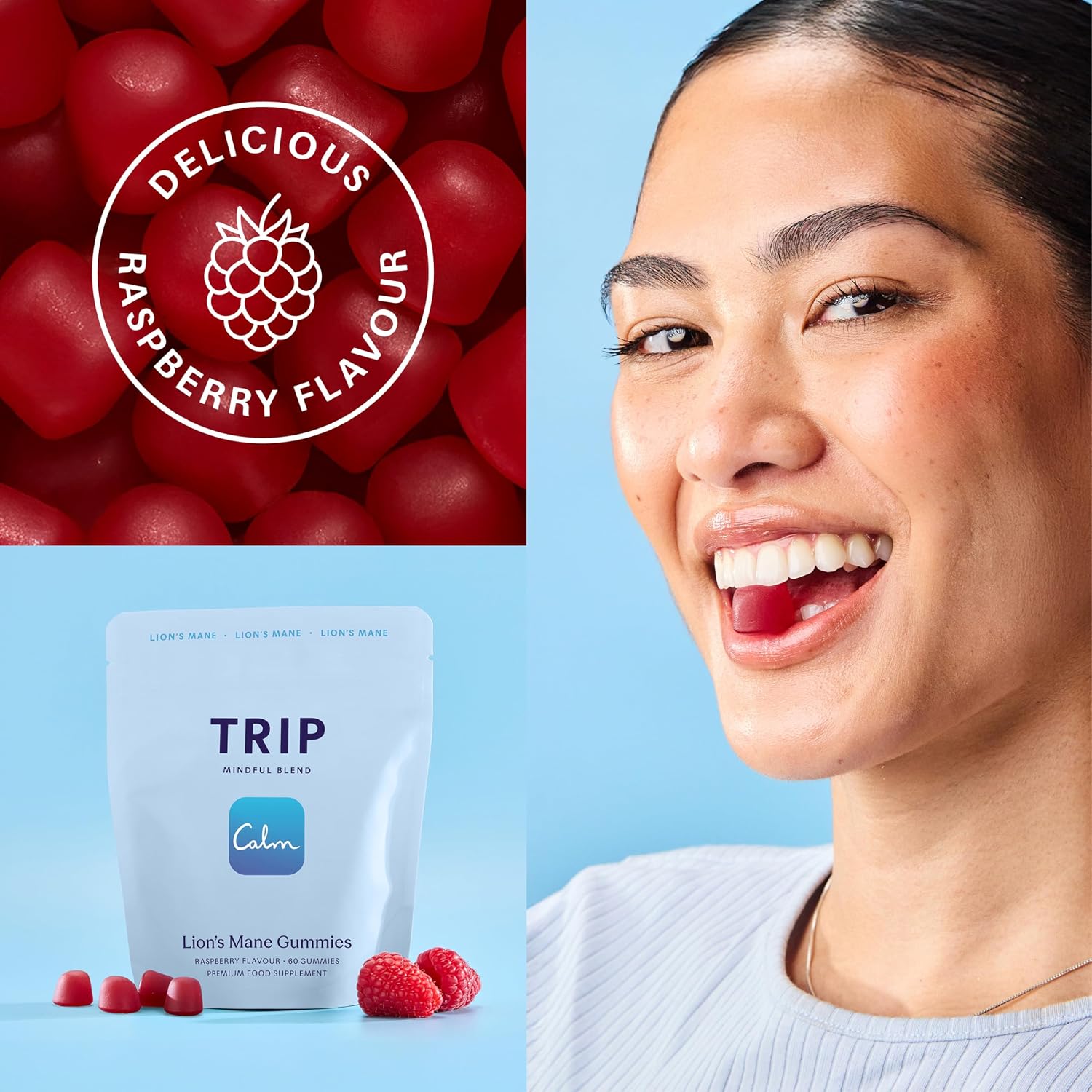 Detalle de TRIP Lion’s Mane Gummies Raspberry – High Strength 6000MG per Pack (60 Vegan Gummies)