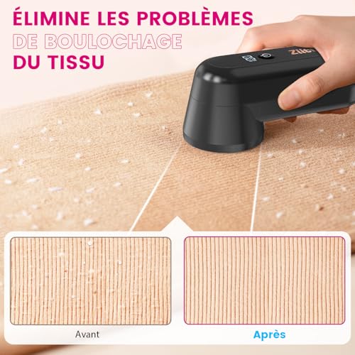 Detalle de Ziitty Rasoir anti-bouloches électrique, écran LCD, 3 vitesses, 6 lames, noir