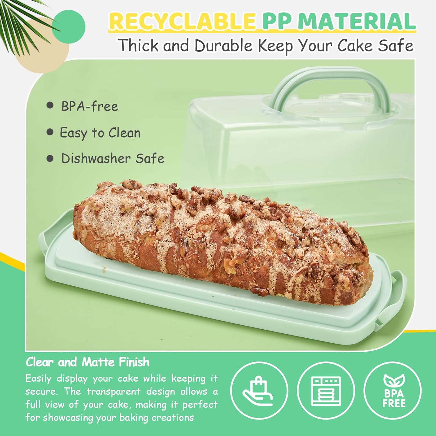 Thumbnail 2 de Ohuhu rectangular cake carrier with handle, lid and locking clips (33 x 13 x 9.5 cm internal)