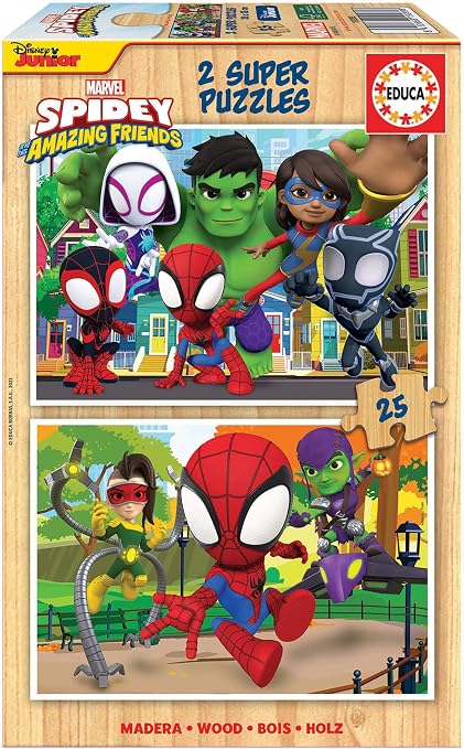 Educa 🕷️ Spidey & His Amazing Friends, 2 Puzzles de Madera