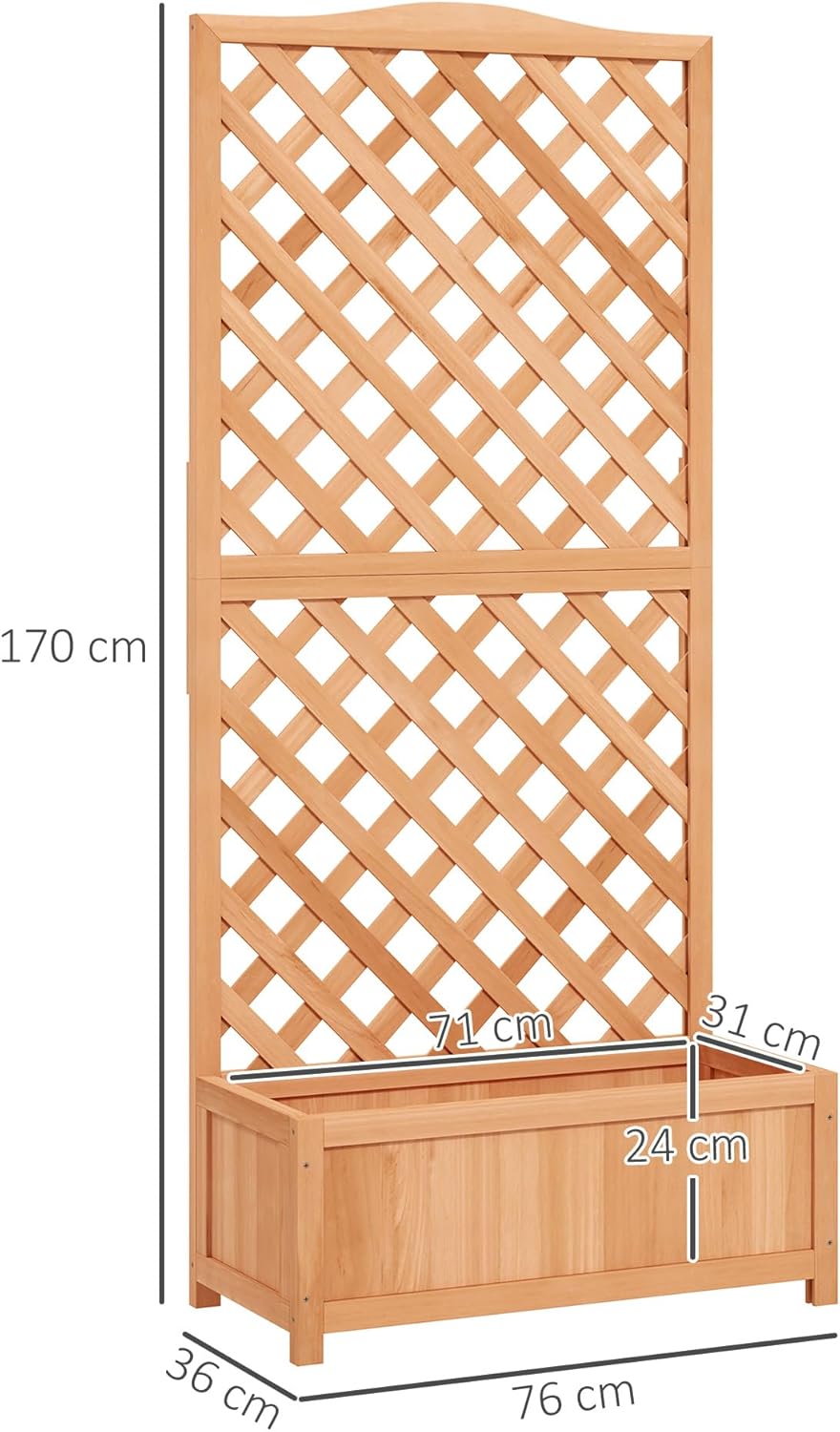 Thumbnail 6 de Outsunny Jardinière sur pieds avec treillis en sapin pré-huilé – 76L x 36l x 170H cm, fond à lattes