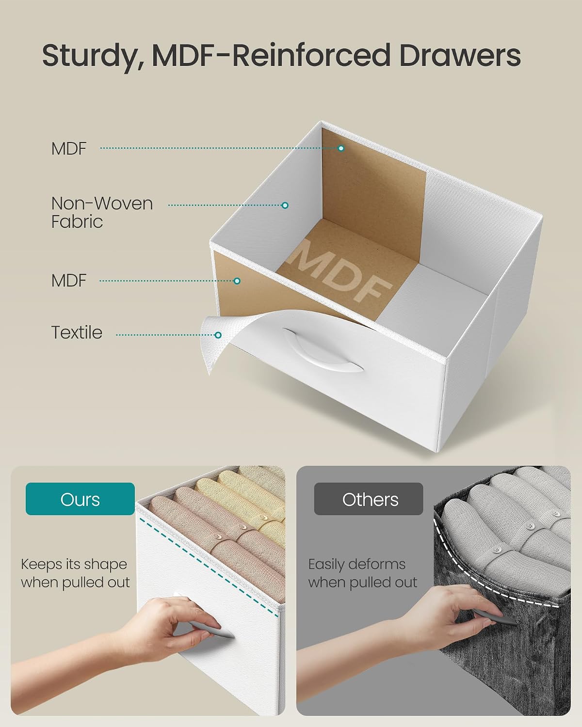 Thumbnail 4 de SONGMICS ULGS234W101S 8-Drawer Fabric Dresser, Steel Frame, Cloud White