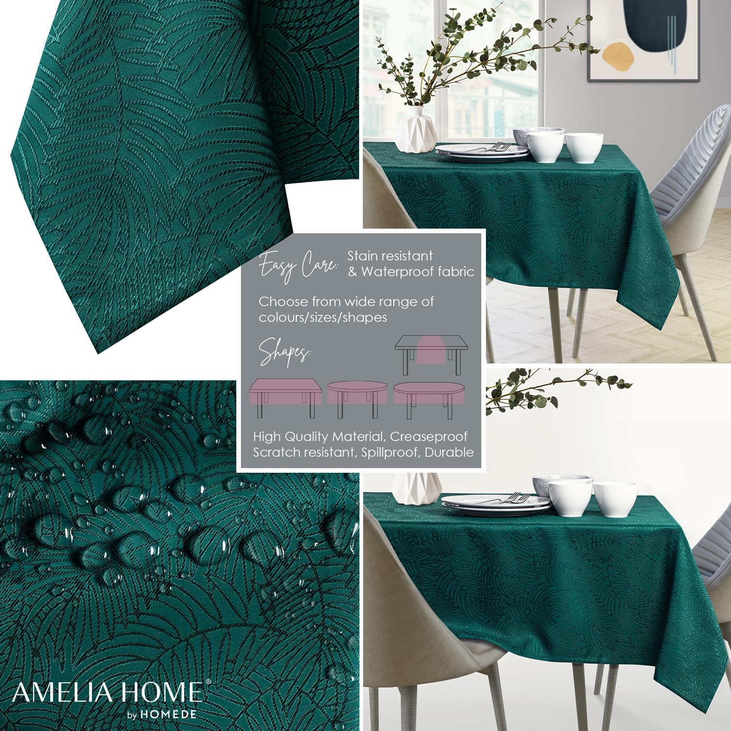 Detalle 2 de AmeliaHome Nappe Gaia 80x80 cm - Lotushué Effet Lotus déperlant en polyester verte