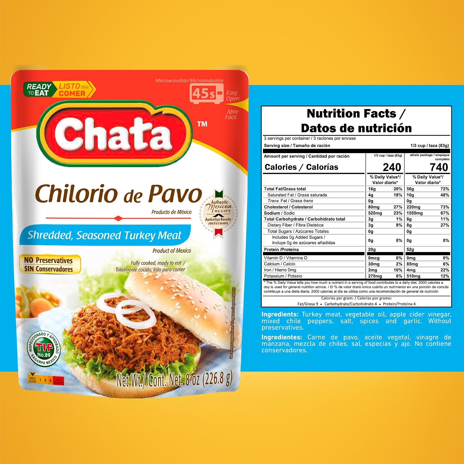 Detalle de Chata Mexican Meats Variety Pack, 8.8 oz (6 Pack), Assorted Flavors