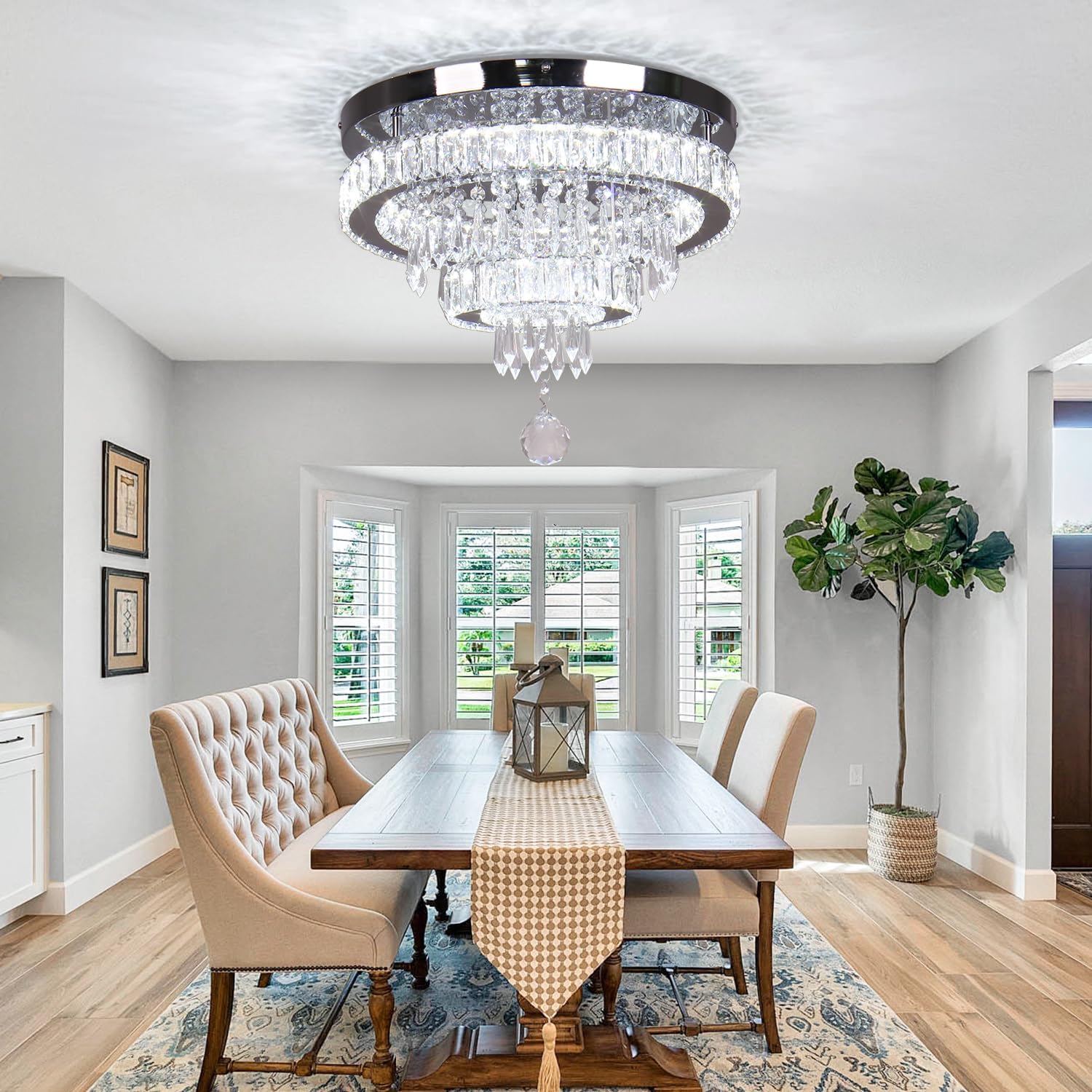 Detalle 2 de Finktonglan 2040 2-Ring Crystal LED Semi-Flush Ceiling Light, 6500K