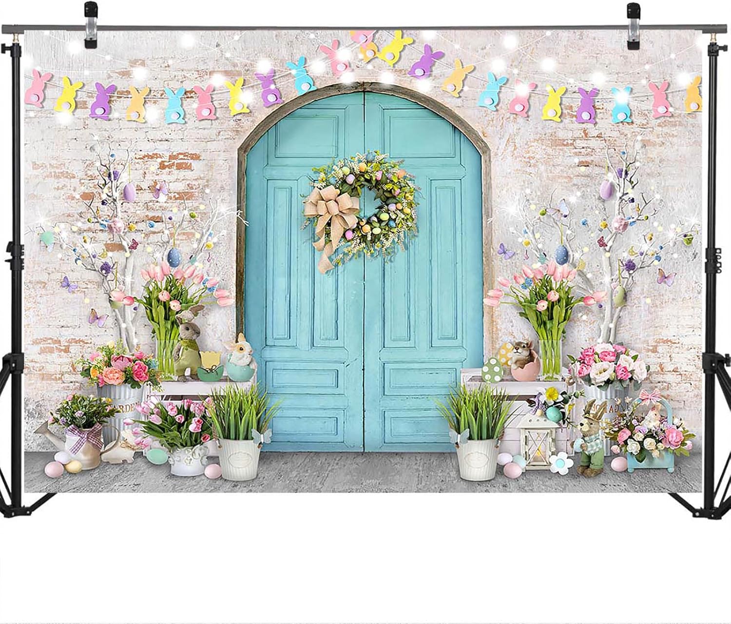 Thumbnail 4 de Avezano Easter Backdrop Blue Wooden Doors Brick Wall – 7x5ft