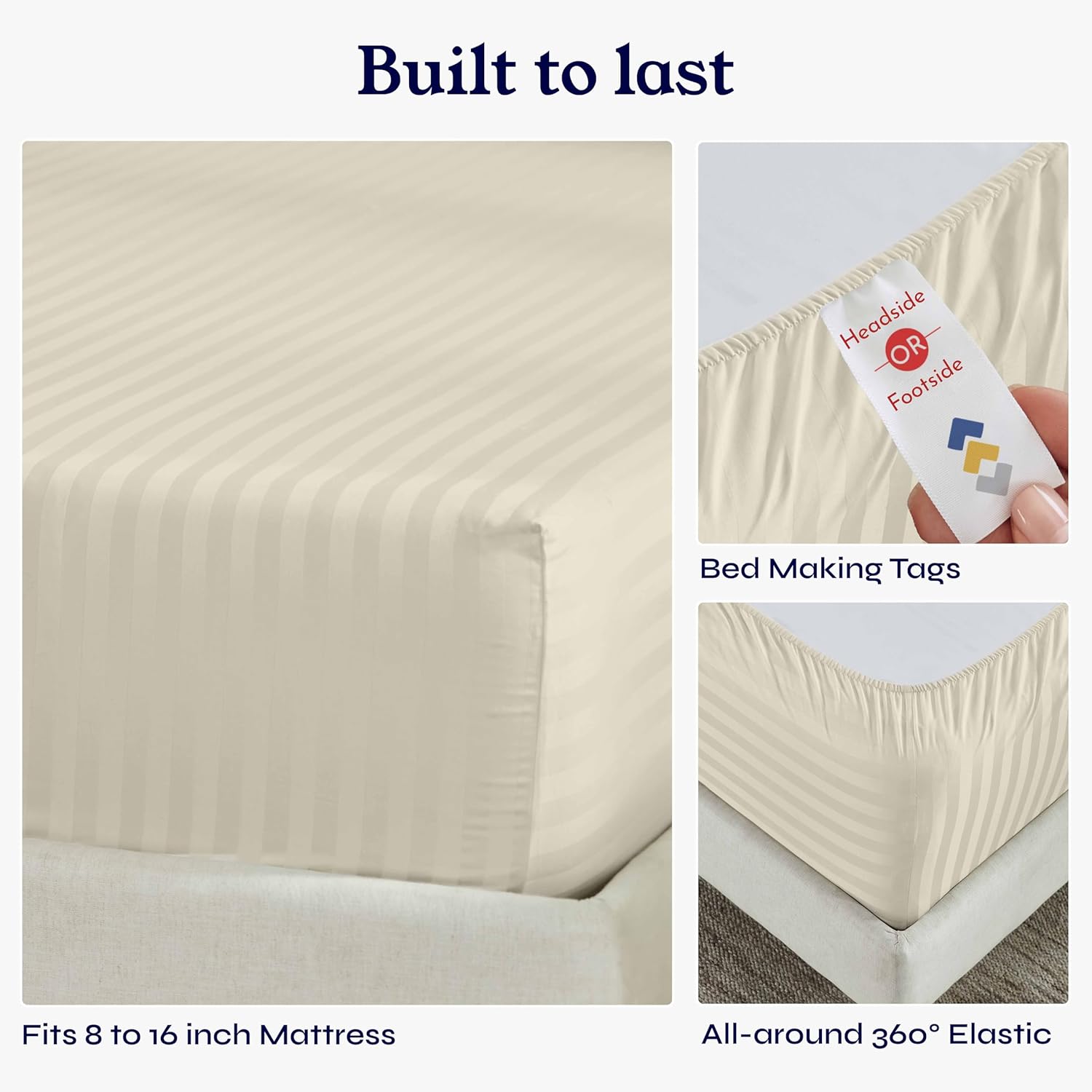 Thumbnail 5 de California Design Den 4-Piece King Sheet Set (500 Thread Count Sateen, Deep Pocket) - Striped Ivory