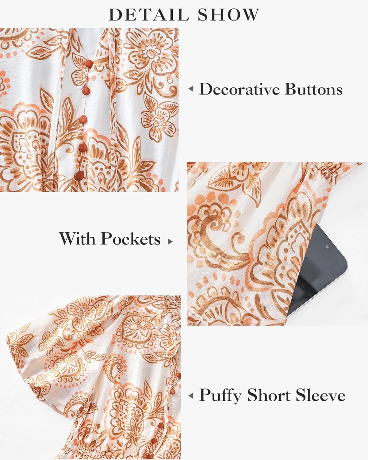 Thumbnail 4 de BTFBM Women Summer Floral Short Dress: Boho V-Neck Mini for Warm-Weather Allure