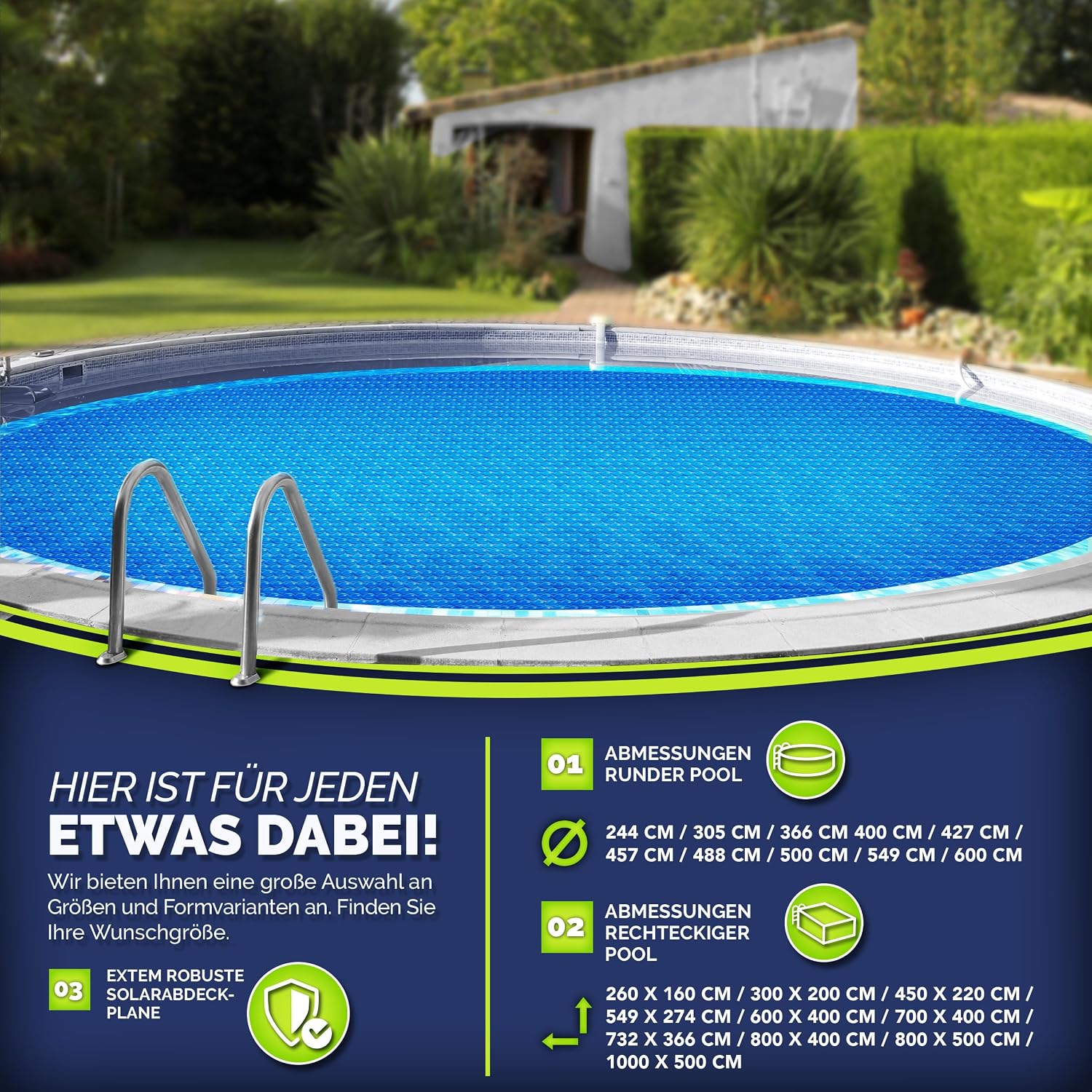Thumbnail 4 de tillvex Pool Solarabdeckplane Rund & Rechteckig – 120 µm, 1000x500 cm, blau