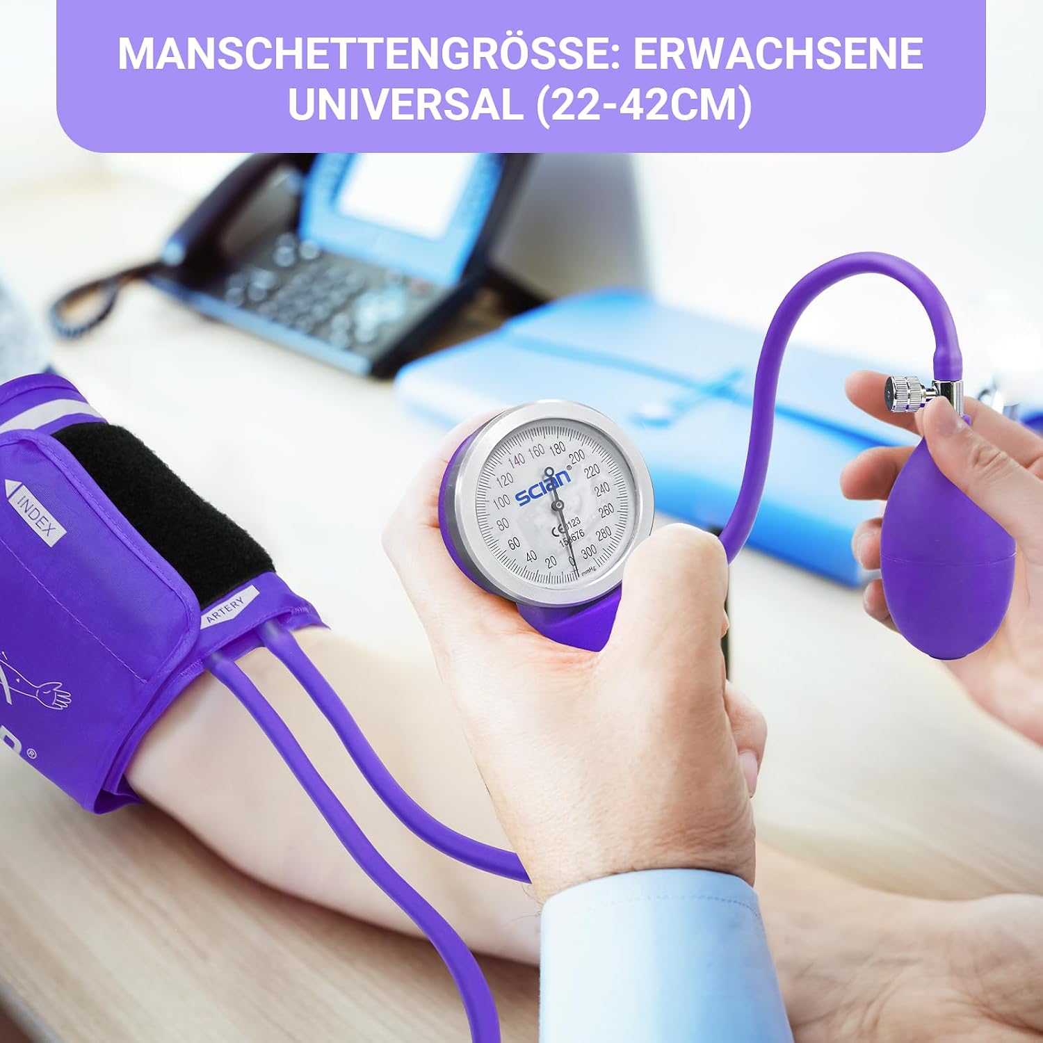 Detalle de SCIAn Blutdruckmessgerät Manuelle mit europäischer Manschette 22–42 cm – D-Ring, Tragetasche, für Krankenpfleger, Ärzte, Senioren