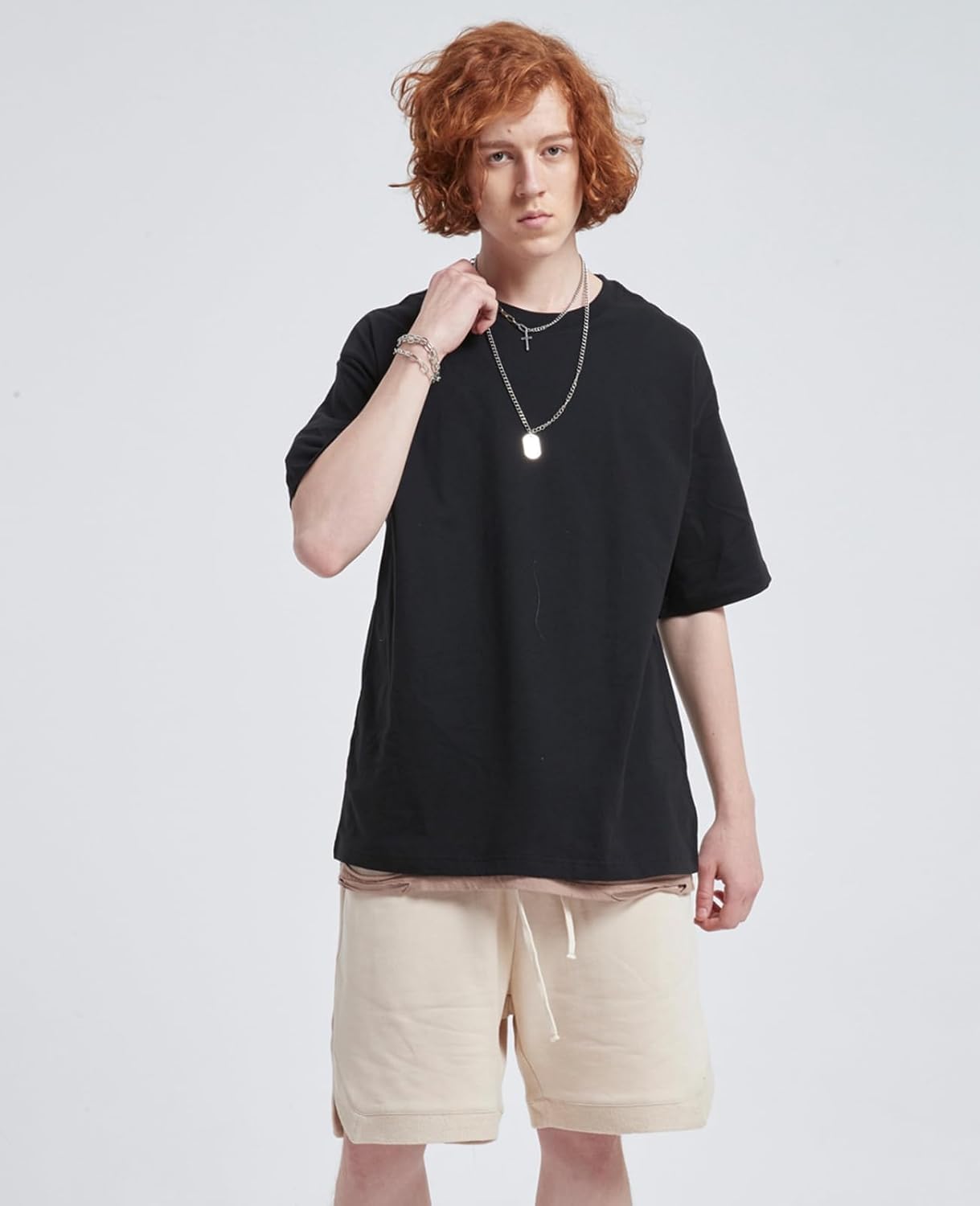 Thumbnail 1 de SnowElve Men's Oversized Heavyweight T-Shirts: Loose Fit Crewneck for Streetwear and Gym
