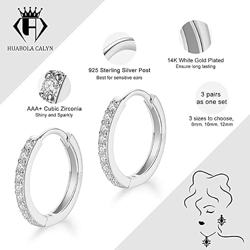 Thumbnail 1 de HUABOLA CALYN Silver Hoops Earrings for Women – 3 Pairs Small 8/10/12mm Hinged Sleeper Hoops with 925 Silver Post