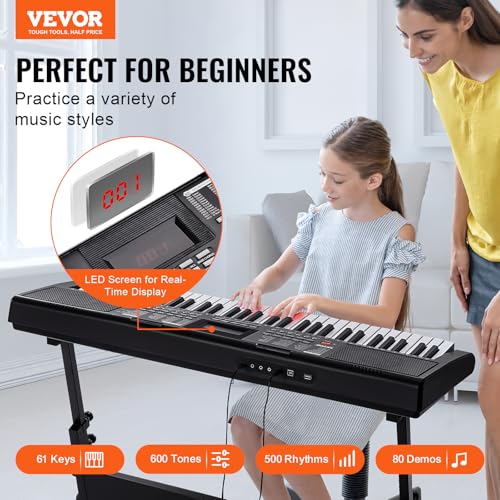 Thumbnail 1 de VEVOR Piano Digital Portátil de 61 Teclas con Teclas Iluminadas y Soporte Ajustable