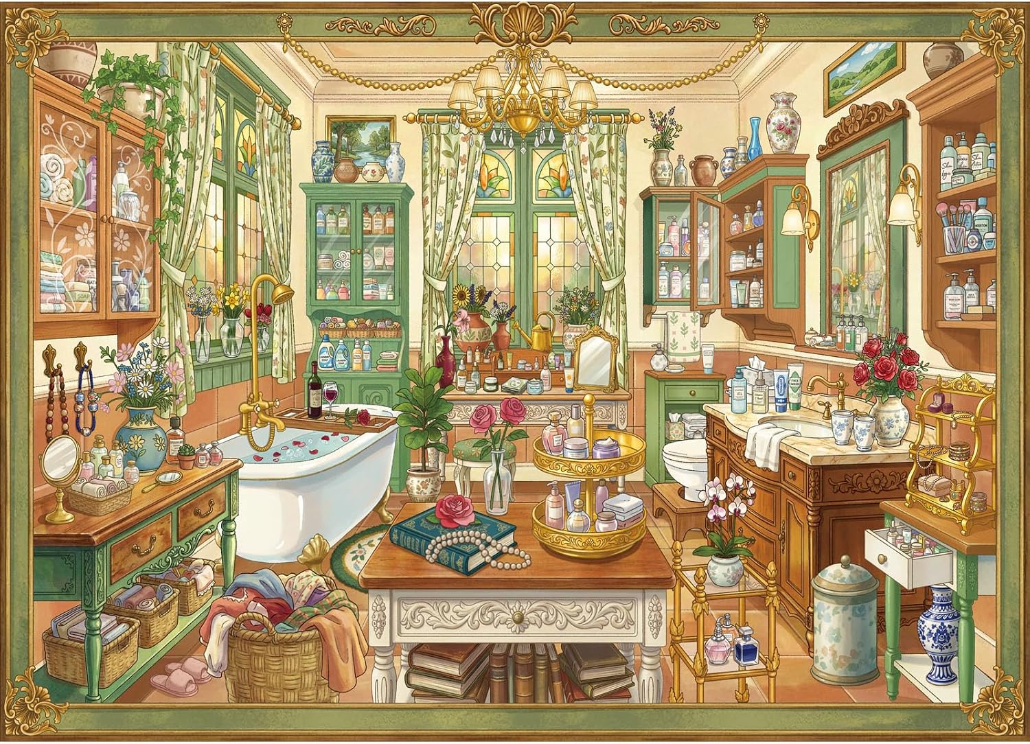 Detalle de HUADADA 1000-Teile Puzzle Vintage Badezimmer – mattes Öldruck, augenschonend, staubfrei, 70 × 50 cm