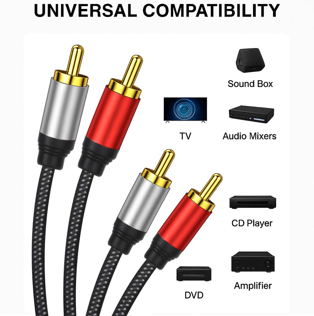 Thumbnail 1 de SSS·GRGB 2RCA to 2RCA Audio Cable 50FT/15M – Gold-Plated, Nylon-Braided Copper Core