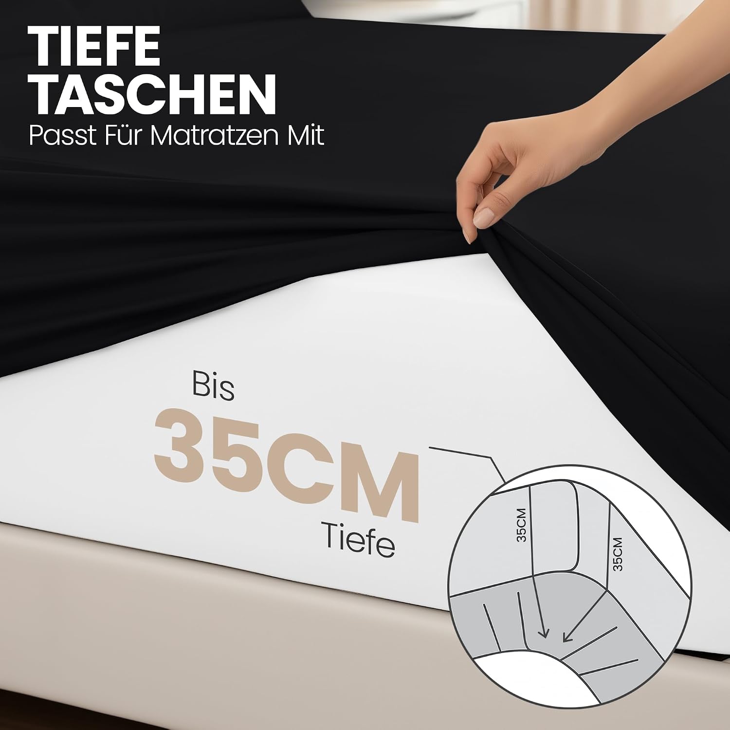 Detalle 2 de Utopia Bedding Spannbettlaken 180x200 Schwarz