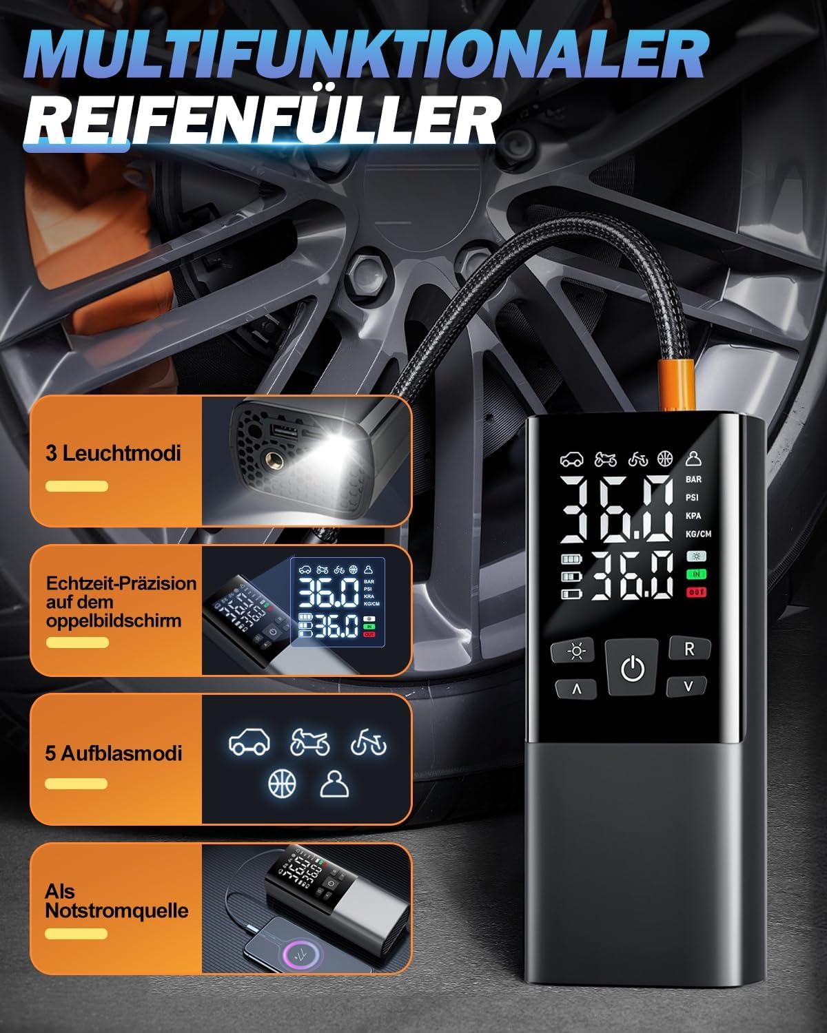 Detalle 2 de Kabellose Luftpumpe 6000mAh 150 PSI