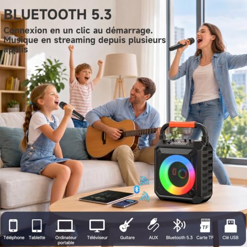 Thumbnail 2 de JYX Machine de Karaoké pour Adultes — Enceinte Bluetooth 80W avec 2 Micro Sans Fil et Éclairage Multicolore