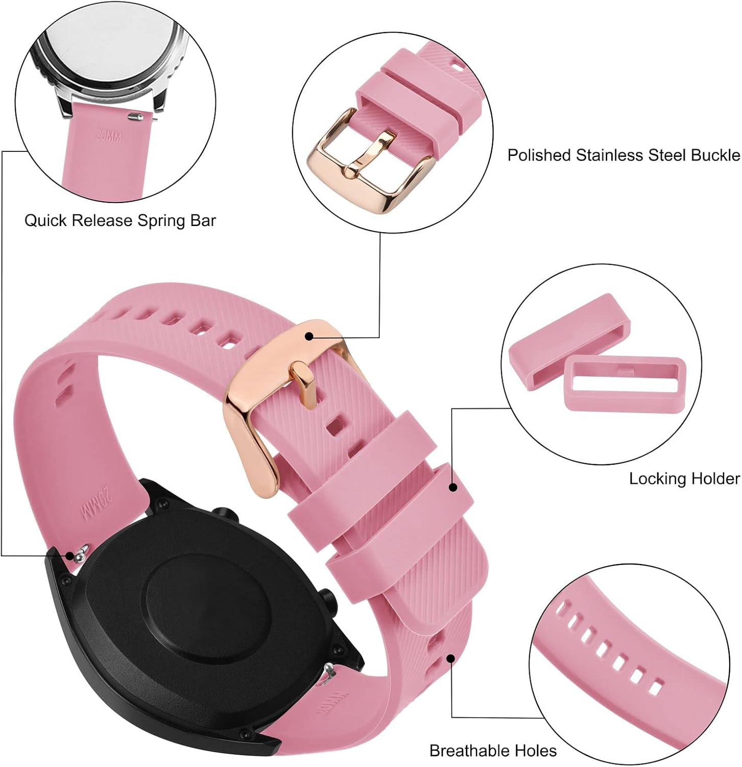 Detalle de Bracelet de montre BISONSTRAP en silicone à dégagement rapide (18 à 22 mm) avec outil de changement