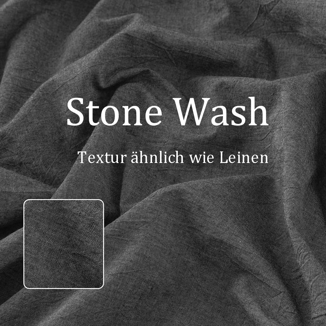 Detalle de Nesture Bettwäsche-Set 135x200 aus gewaschener Baumwolle in Anthrazit (2-teilig) – weich & mit Reißverschluss