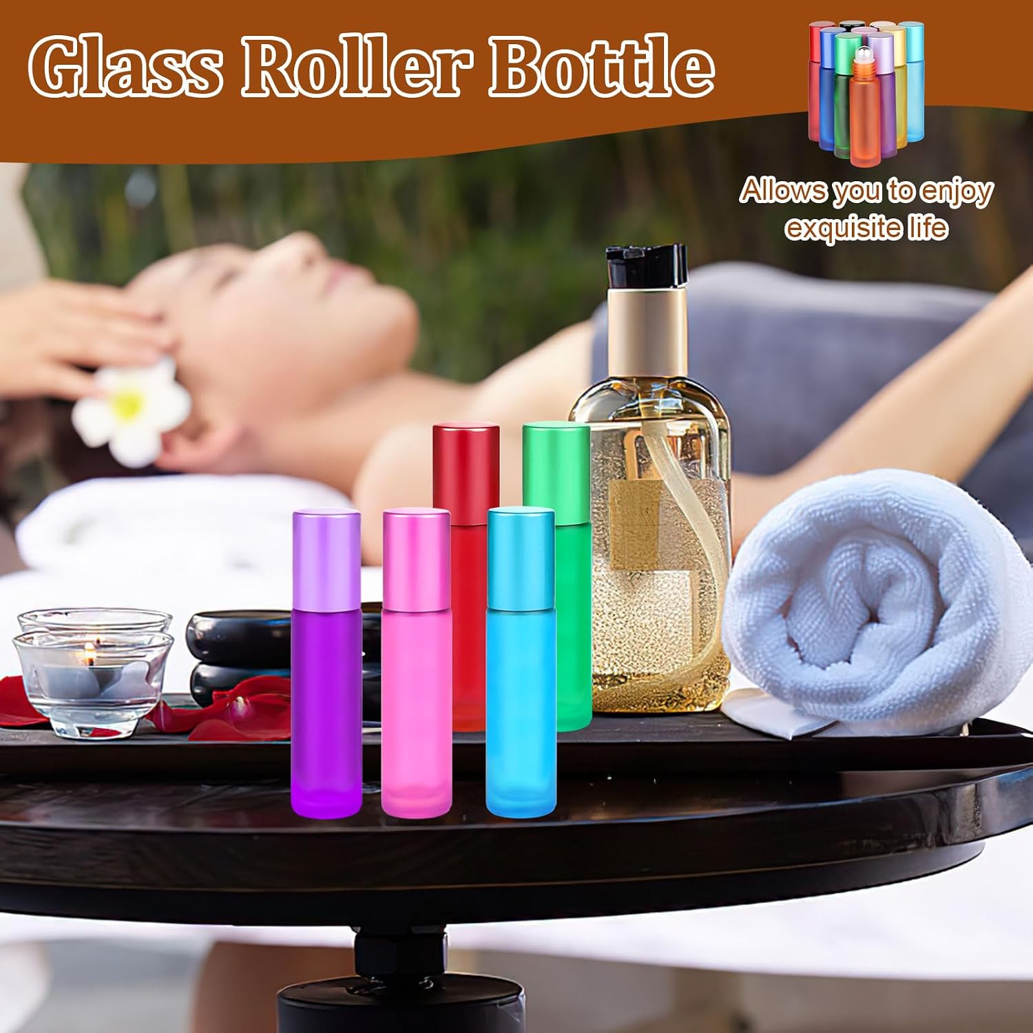 Detalle de 10 ml Roll-on Glasflaschen Set – 10 Stück farbig, mit Zubehör für ätherische Öle, Parfüm und Kosmetik