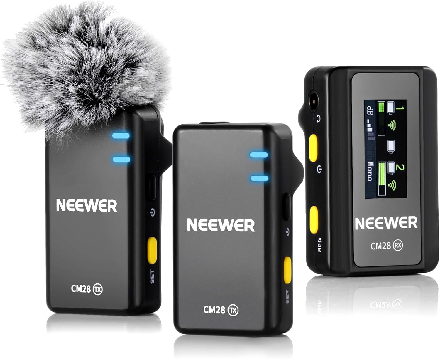 Neewer CM28 microfono lavalier wireless con anti-rumore e registrazione su 4GB