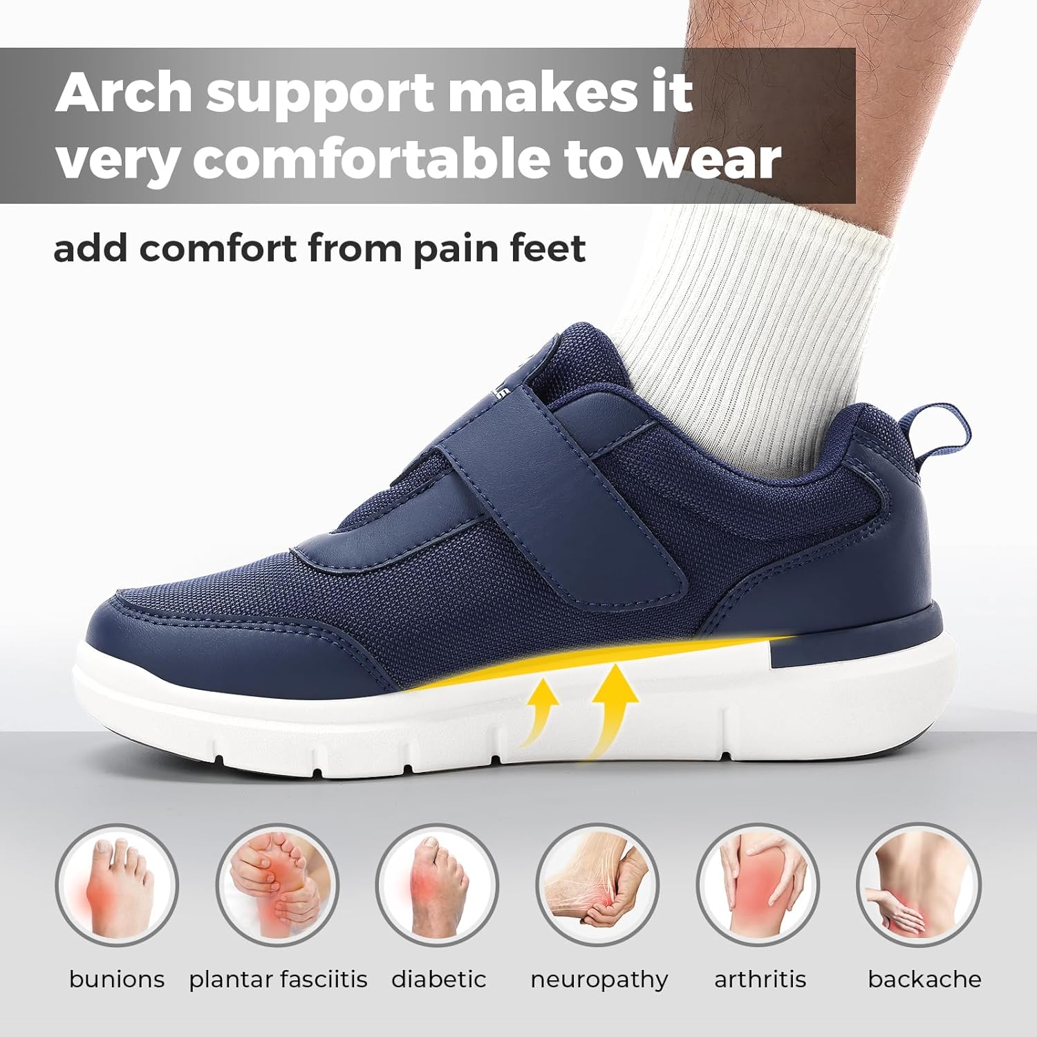 Thumbnail 3 de FitVille Diabetiker Schuhe für Herren Extra Weit mit Klettverschluss (offener Schaft) – Gesundheits-Sneaker in Schwarz, Blau, Grau