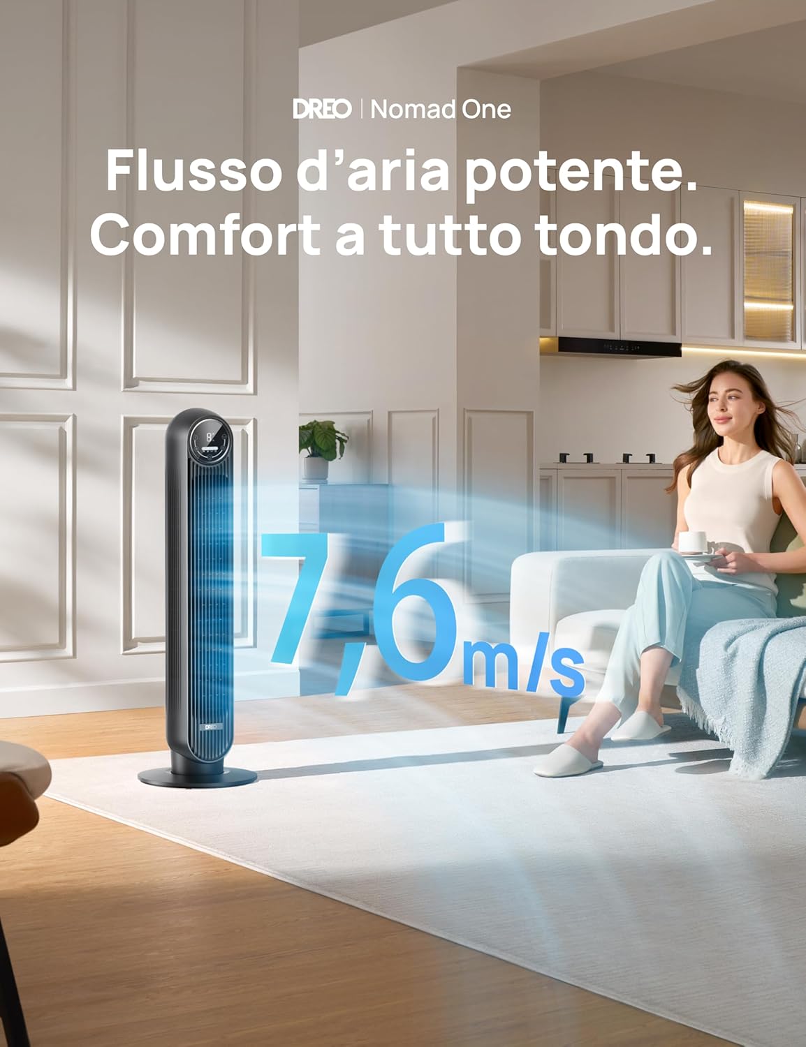 Thumbnail 1 de Dreo 20dB ventilatore a torre silenzioso con telecomando, 4 velocità, oscillazione 90° e timer 1–8 ore